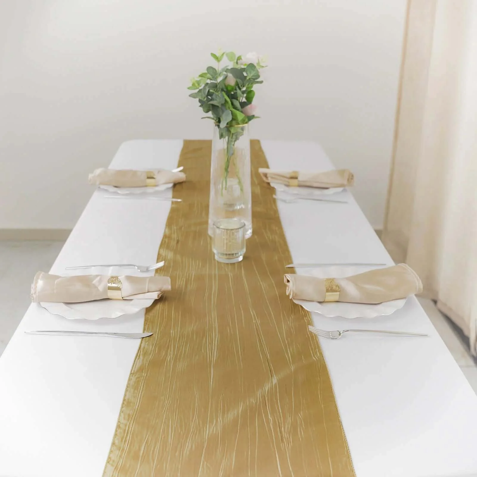Taffeta Table Runner 12"x108" Gold - Accordion Crinkle Table Linen for Stylish Events - Image 2