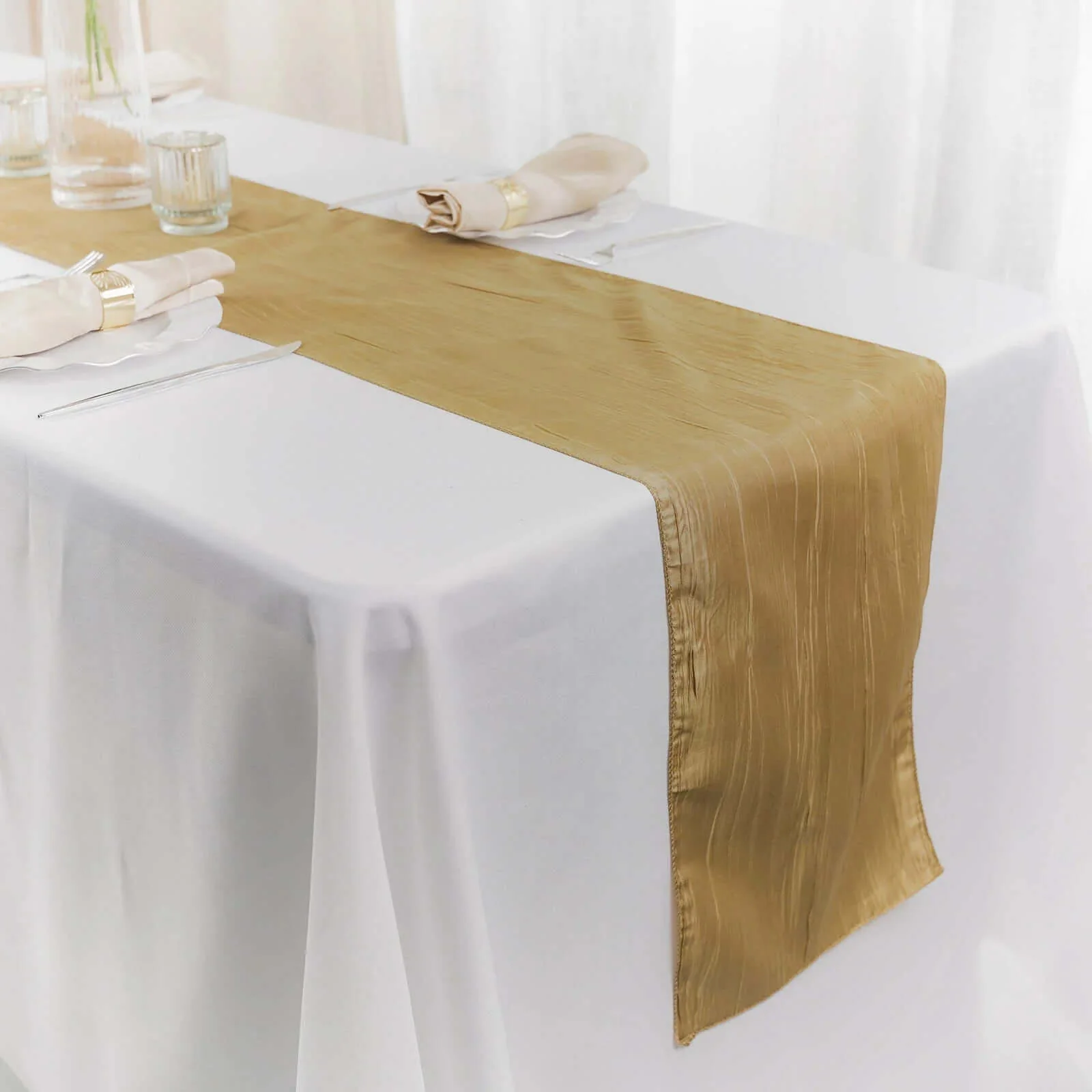 Taffeta Table Runner 12"x108" Gold - Accordion Crinkle Table Linen for Stylish Events - Image 5
