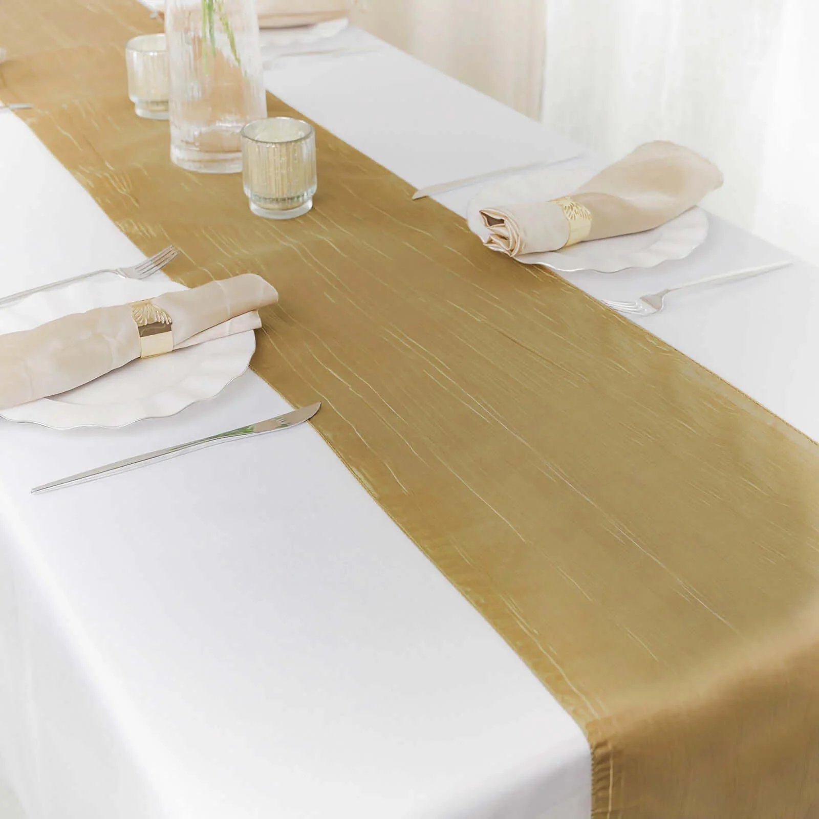 Taffeta Table Runner 12"x108" Gold - Accordion Crinkle Table Linen for Stylish Events - Image 9
