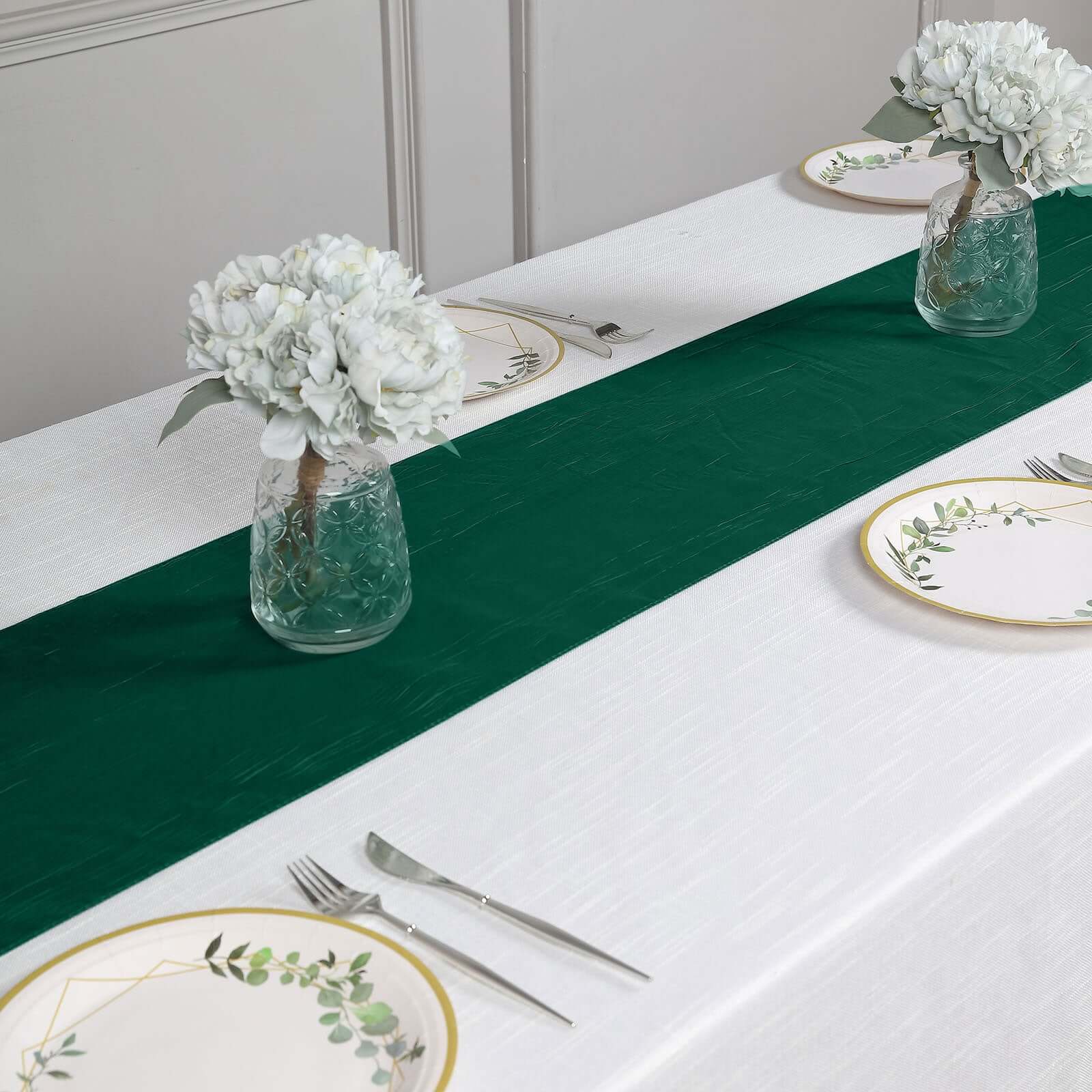 Taffeta Table Runner 12"x108" Hunter Emerald Green - Accordion Crinkle Table Linen - Image 6