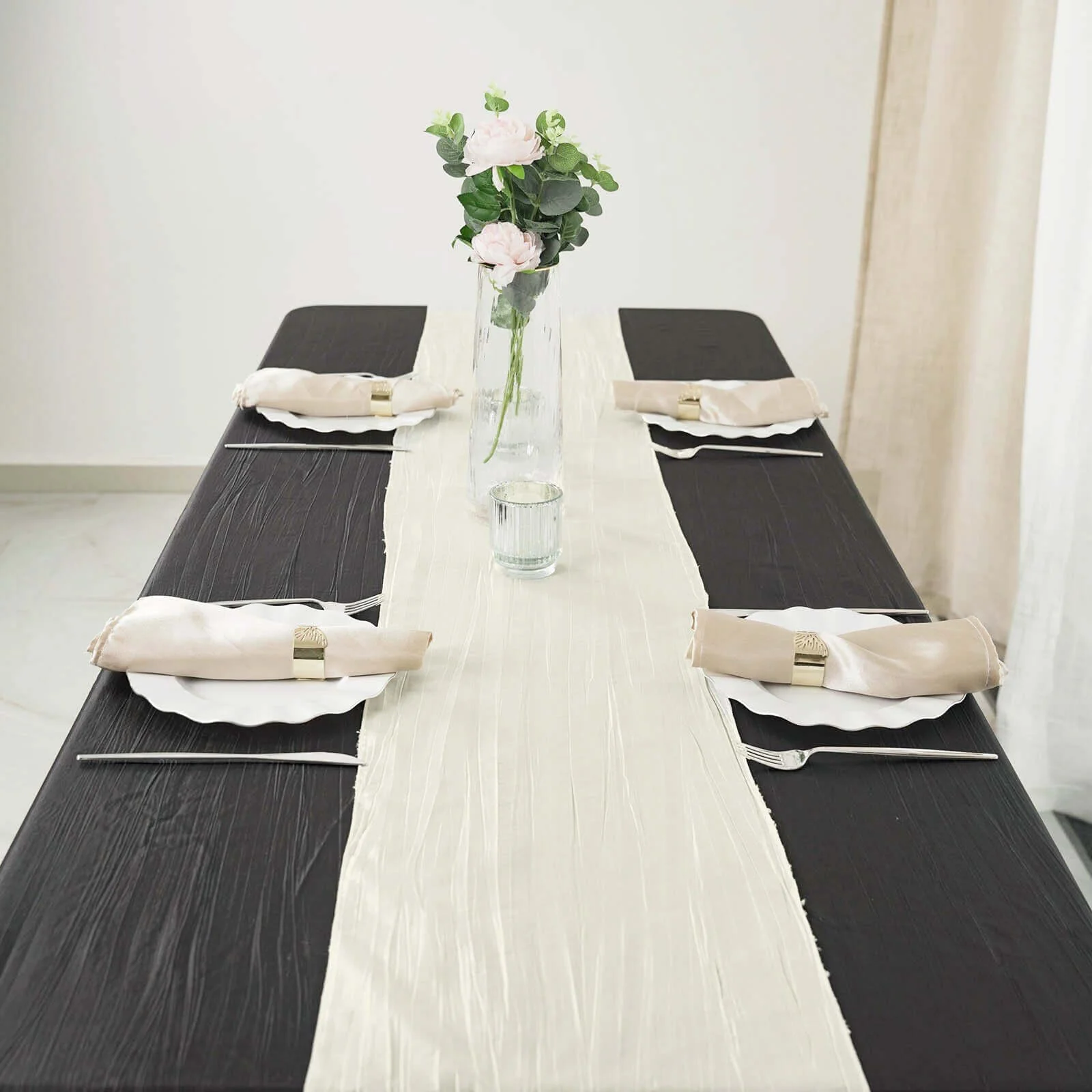 Taffeta Table Runner 12"x108" Ivory - Accordion Crinkle Table Linen - Image 6
