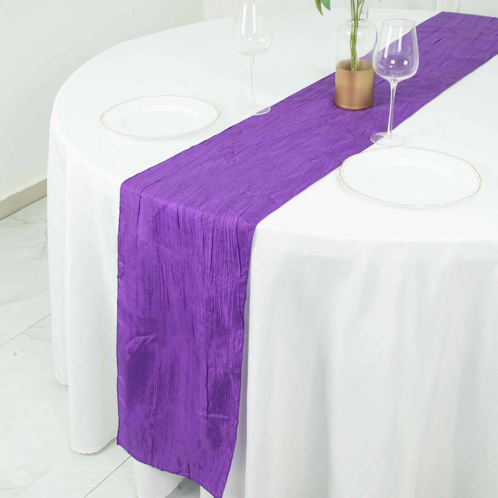 Taffeta Table Runner 12"x108" Purple - Accordion Crinkle Table Linen - Image 3