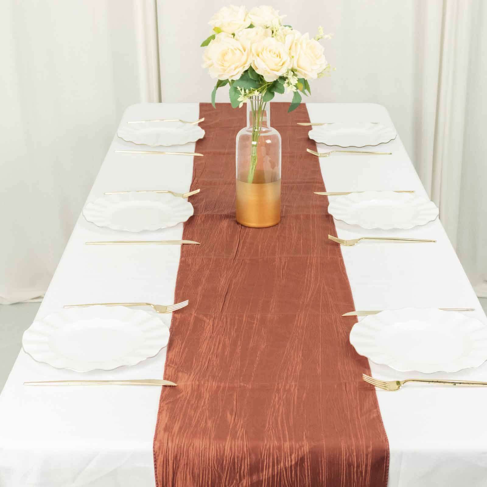 Taffeta Table Runner 12"x108" Terracotta (Rust) - Accordion Crinkle Table Linen - Image 2