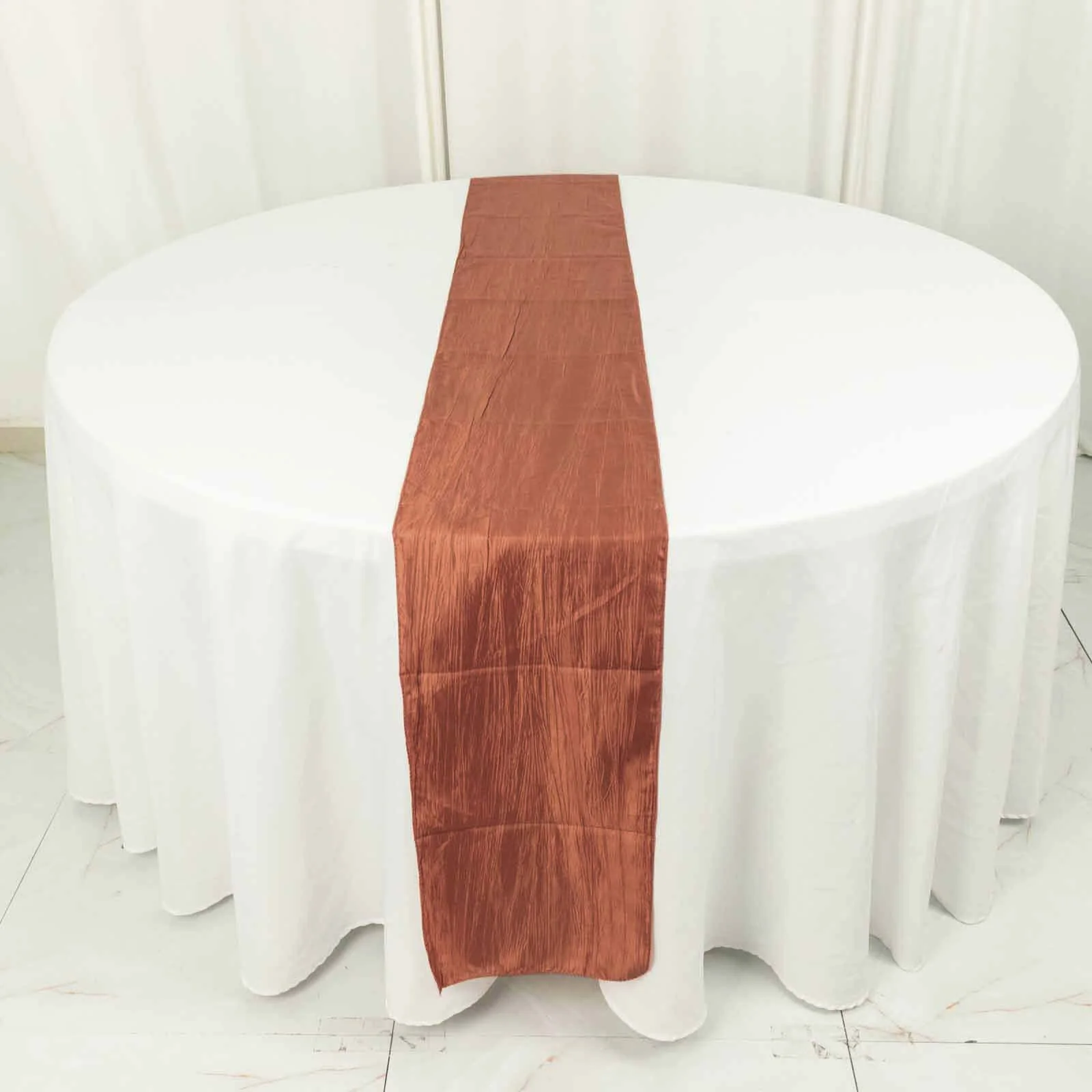 Taffeta Table Runner 12"x108" Terracotta (Rust) - Accordion Crinkle Table Linen - Image 6