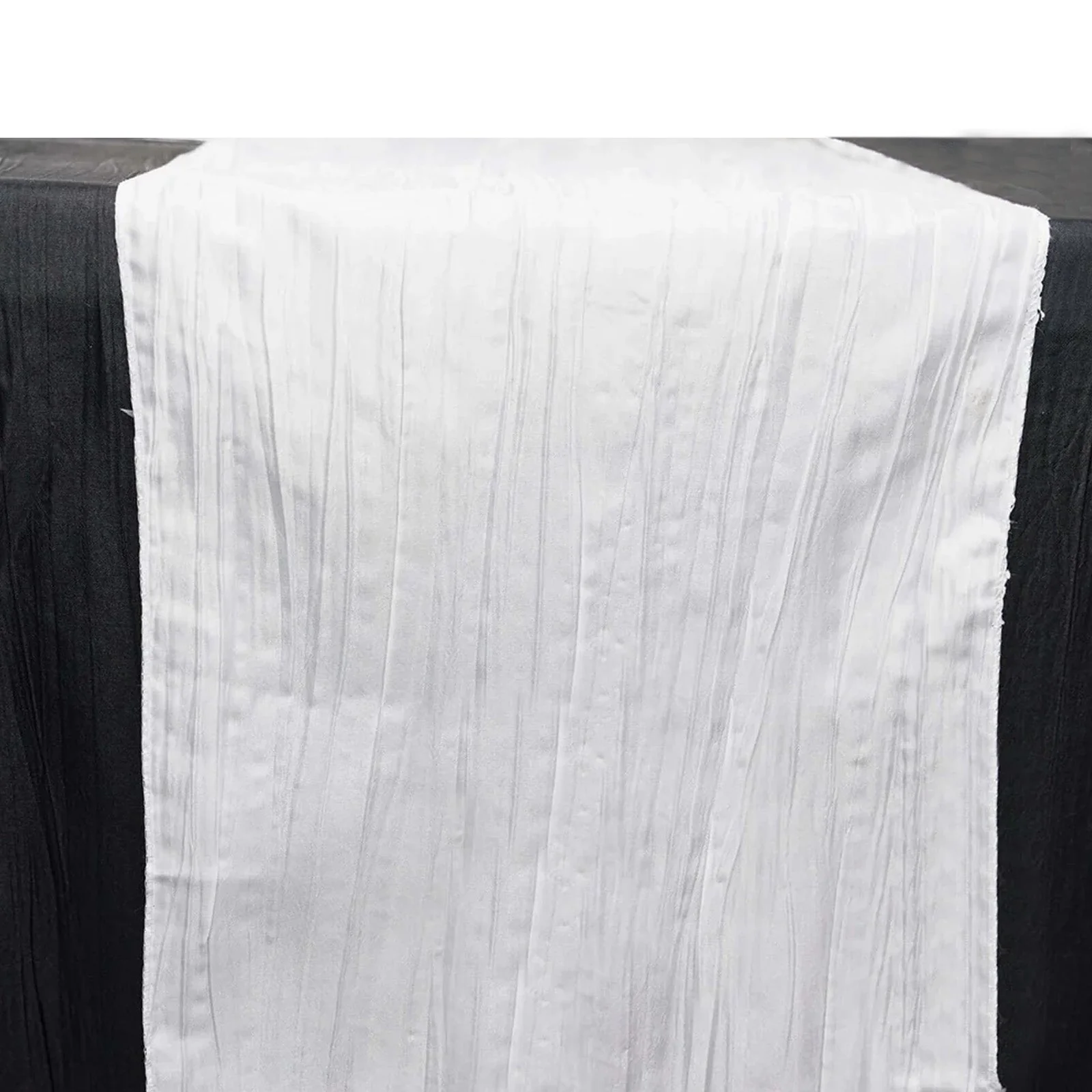 Taffeta Table Runner 12"x108" White - Accordion Crinkle Table Linen for Stylish Events