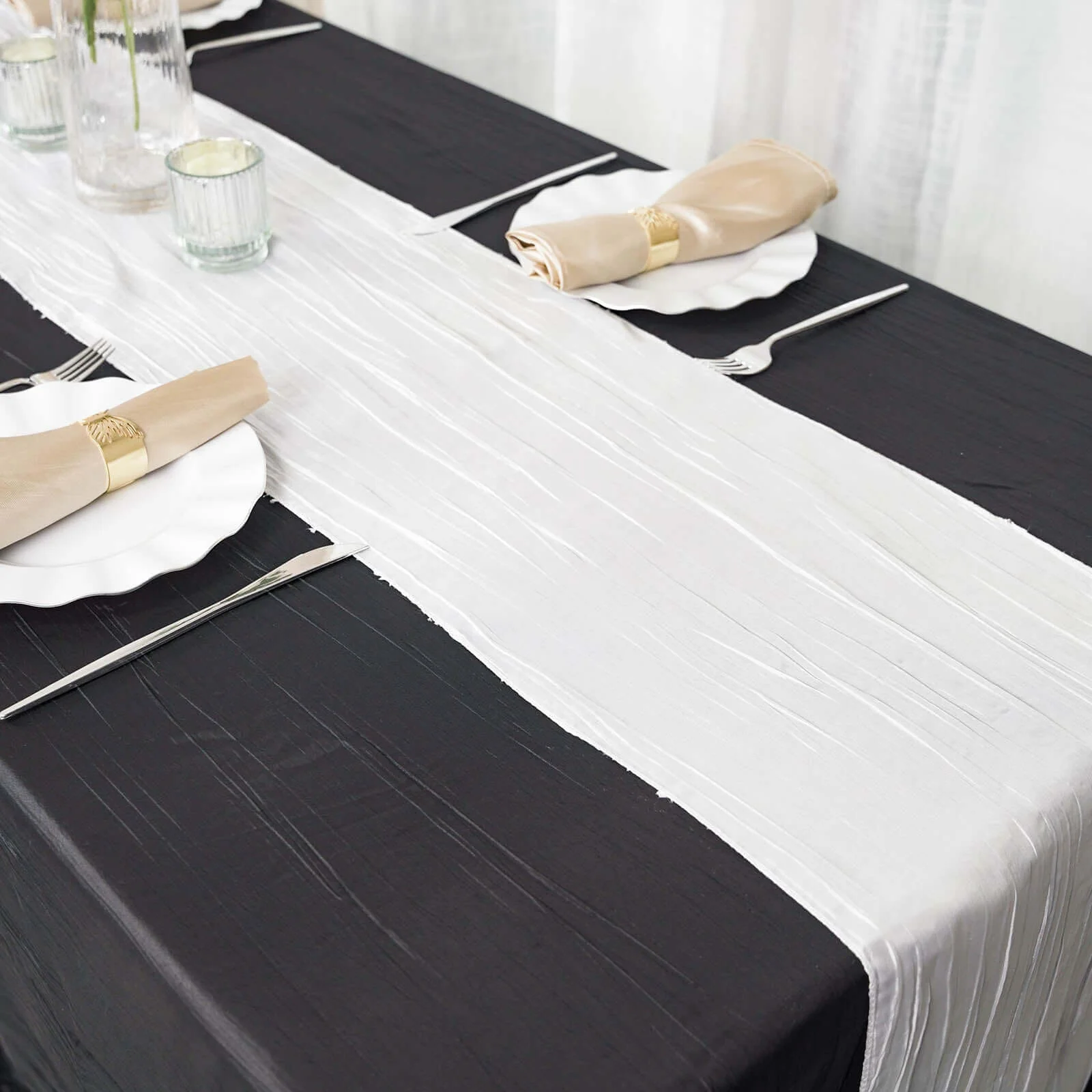 Taffeta Table Runner 12"x108" White - Accordion Crinkle Table Linen for Stylish Events - Image 6