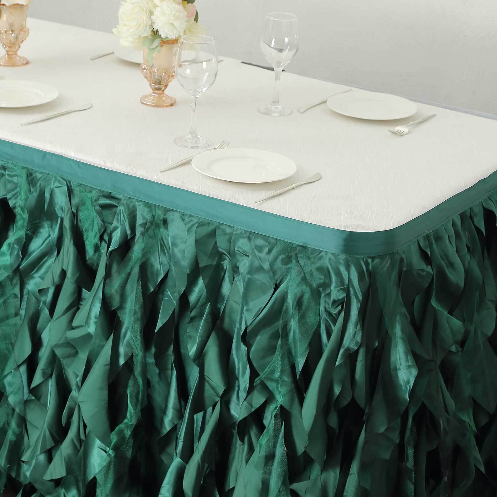 Taffeta Table Skirt 14ft Hunter Emerald Green - Curly Willow Table Cover - Image 2