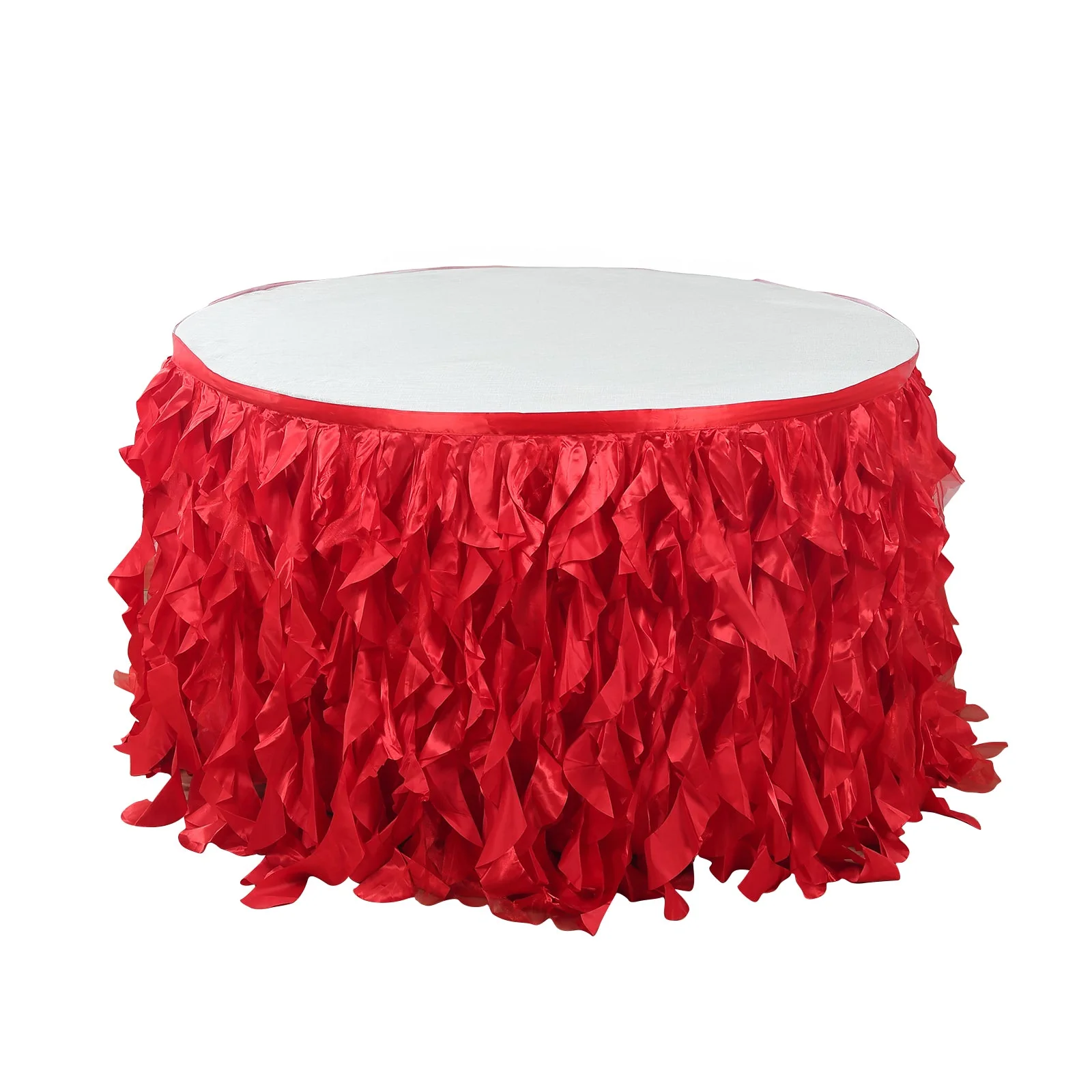 Taffeta Table Skirt 17ft Red - Curly Willow Table Cover - Image 3