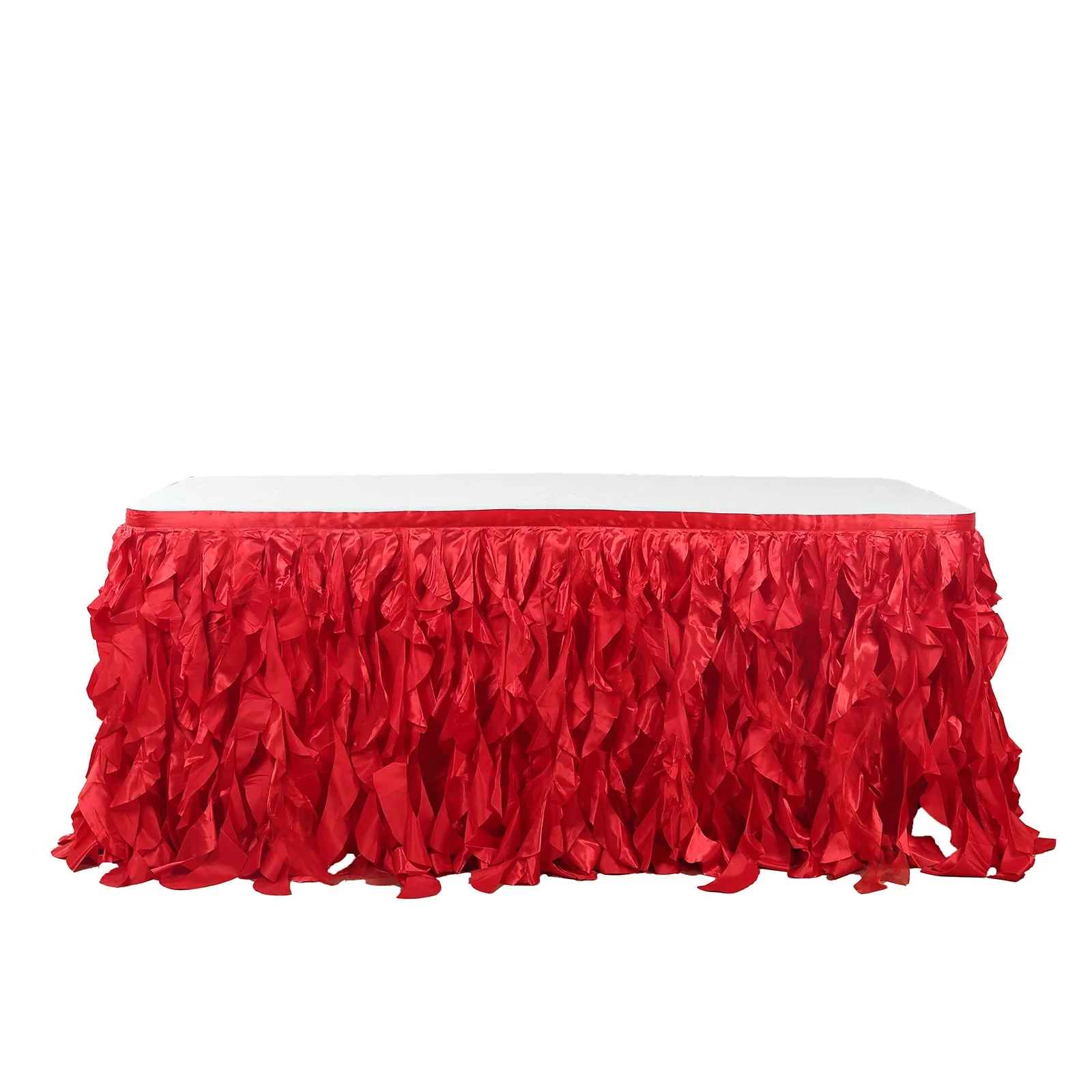 Taffeta Table Skirt 17ft Red - Curly Willow Table Cover - Image 7