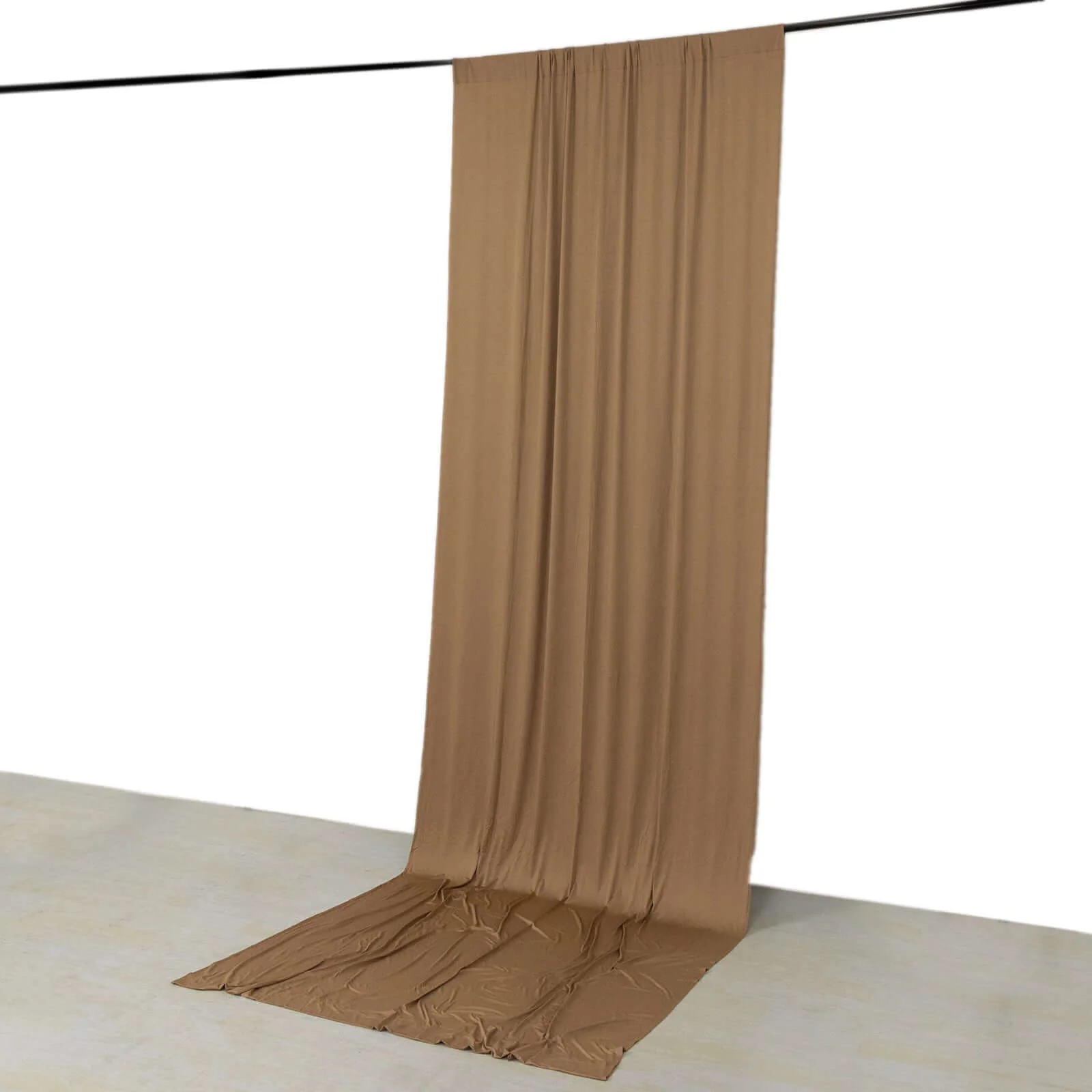 Taupe 4-Way Stretch Spandex Backdrop Drape Curtain, Wrinkle Free Event Divider Panel with Rod Pockets - 5ftx14ft - Image 3