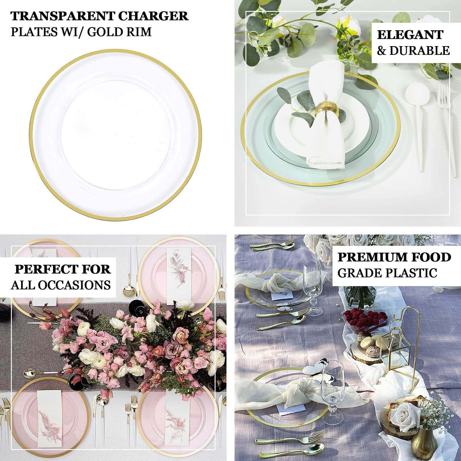 10 Pack Taupe Economy Plastic Charger Plates With Gold Rim, Round Dinner Chargers Event Tabletop Decor - 12" - Image 3