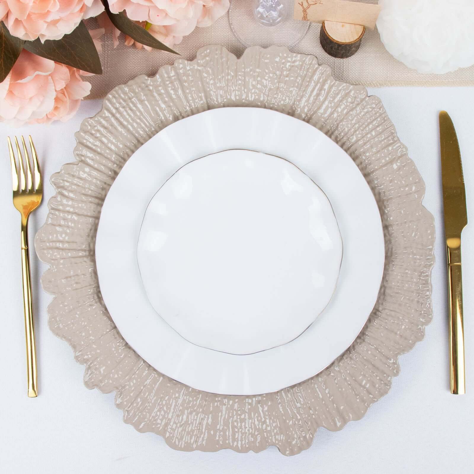 6-Pack Acrylic Plastic Charger Plates 13" Round Taupe Reef Design - Decorative Dinner Charger Tableware - Image 2