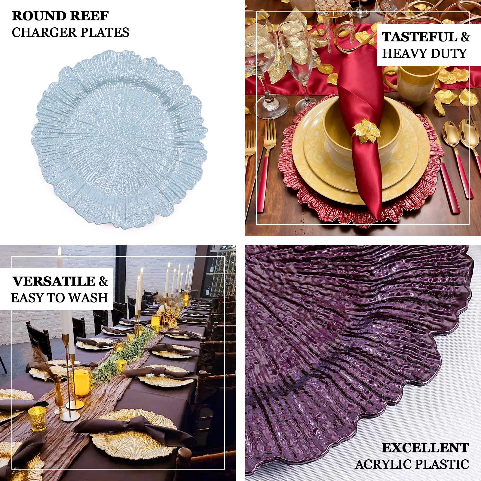 6-Pack Acrylic Plastic Charger Plates 13" Round Taupe Reef Design - Decorative Dinner Charger Tableware - Image 4