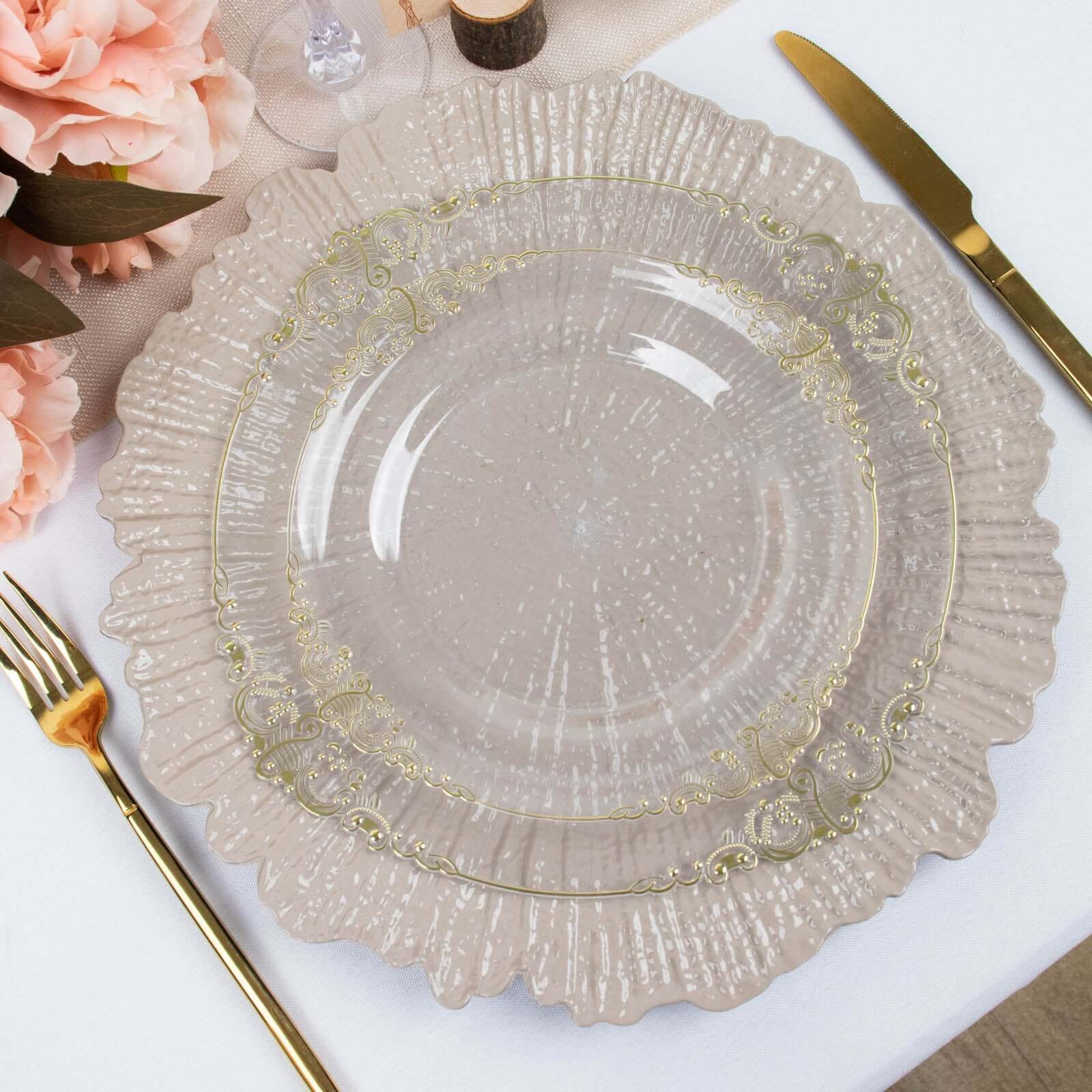 6-Pack Acrylic Plastic Charger Plates 13" Round Taupe Reef Design - Decorative Dinner Charger Tableware - Image 7