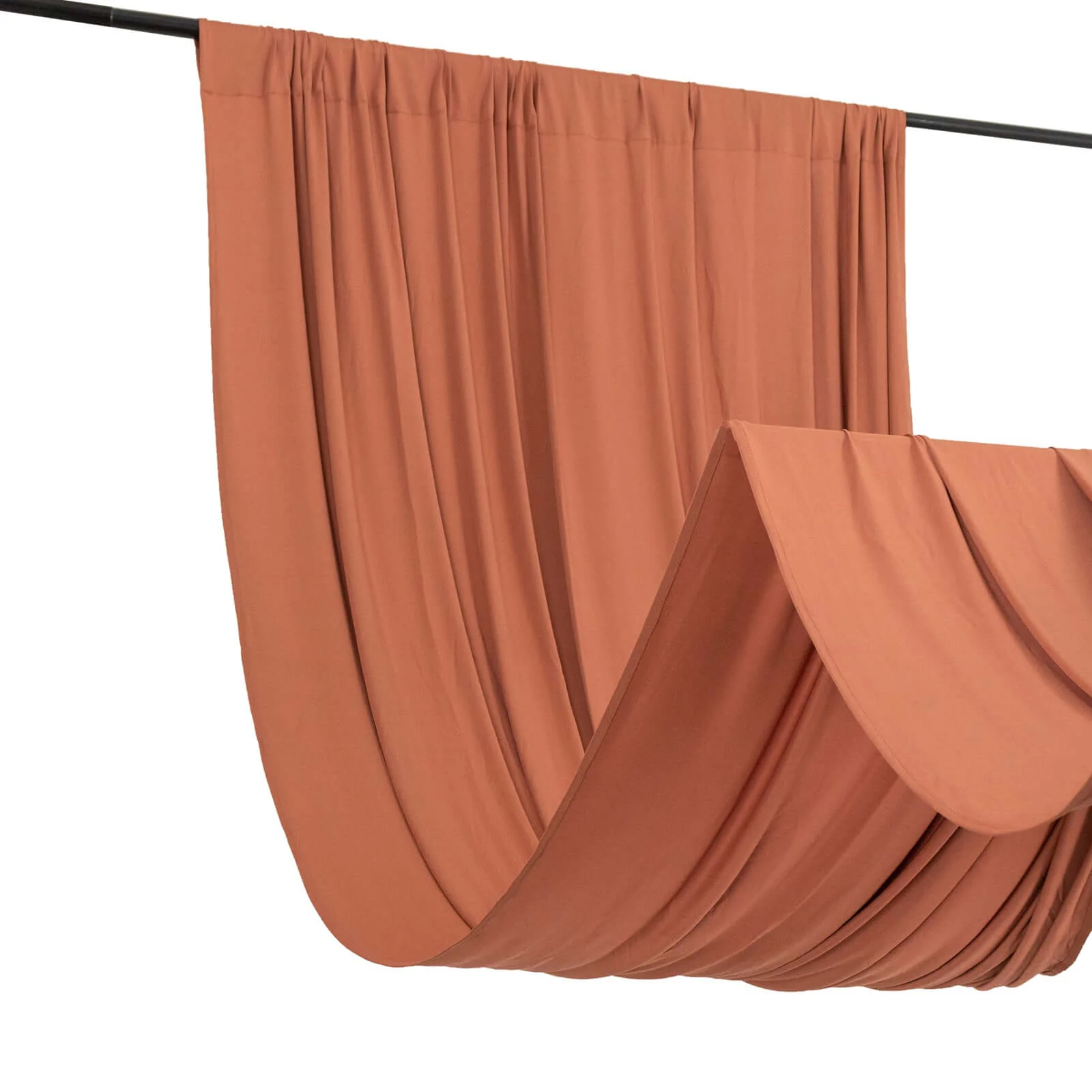 Terracotta (Rust) 4-Way Stretch Spandex Backdrop Drape Curtain, Wrinkle Free Event Divider Panel with Rod Pockets - 5ftx10ft - Image 2