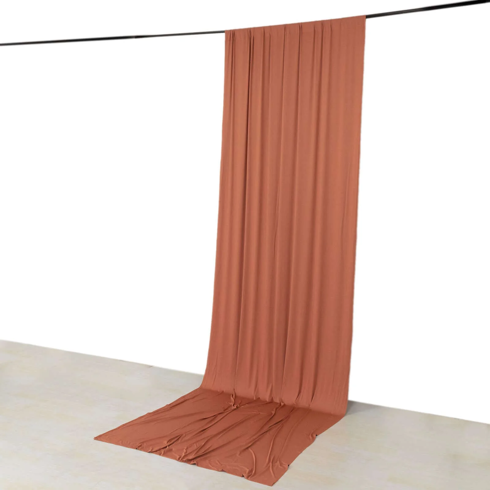 Terracotta (Rust) 4-Way Stretch Spandex Backdrop Drape Curtain, Wrinkle Free Event Divider Panel with Rod Pockets - 5ftx14ft - Image 3