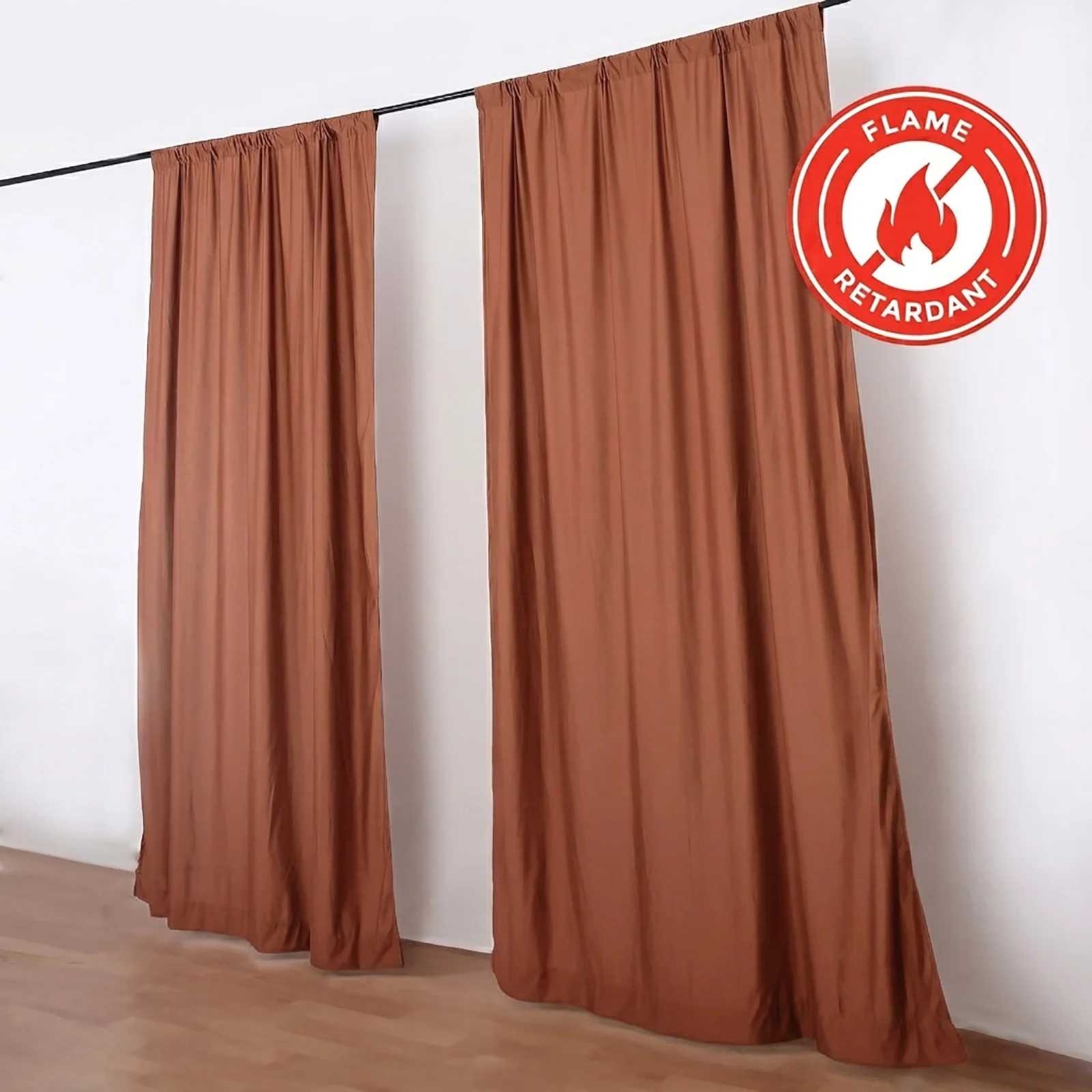 2 Pack 5ftx10ft Terracotta (Rust) Scuba Polyester Backdrop Drape Curtains, Durable Flame Resistant Event Divider Panels Wrinkle Free With Rod Pockets - Image 5