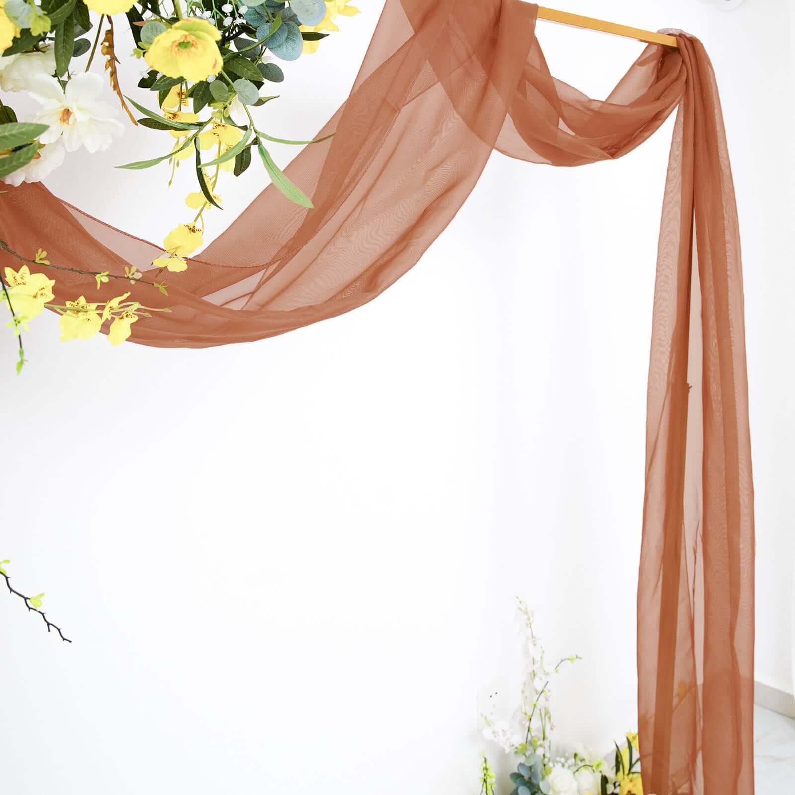 Terracotta (Rust) Sheer Organza Wedding Arch Draping Fabric, Long Curtain Backdrop Window Scarf Valance 18ft - Image 6