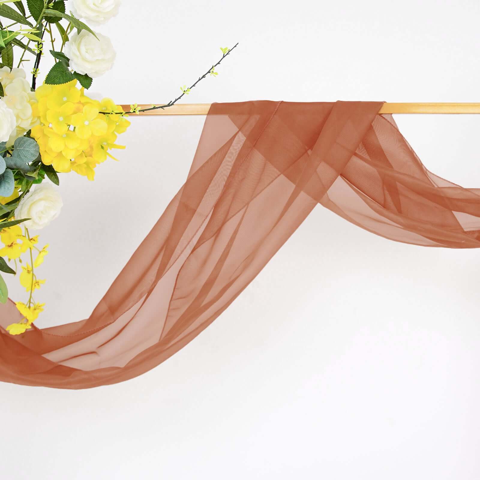 Terracotta (Rust) Sheer Organza Wedding Arch Draping Fabric, Long Curtain Backdrop Window Scarf Valance 18ft - Image 9