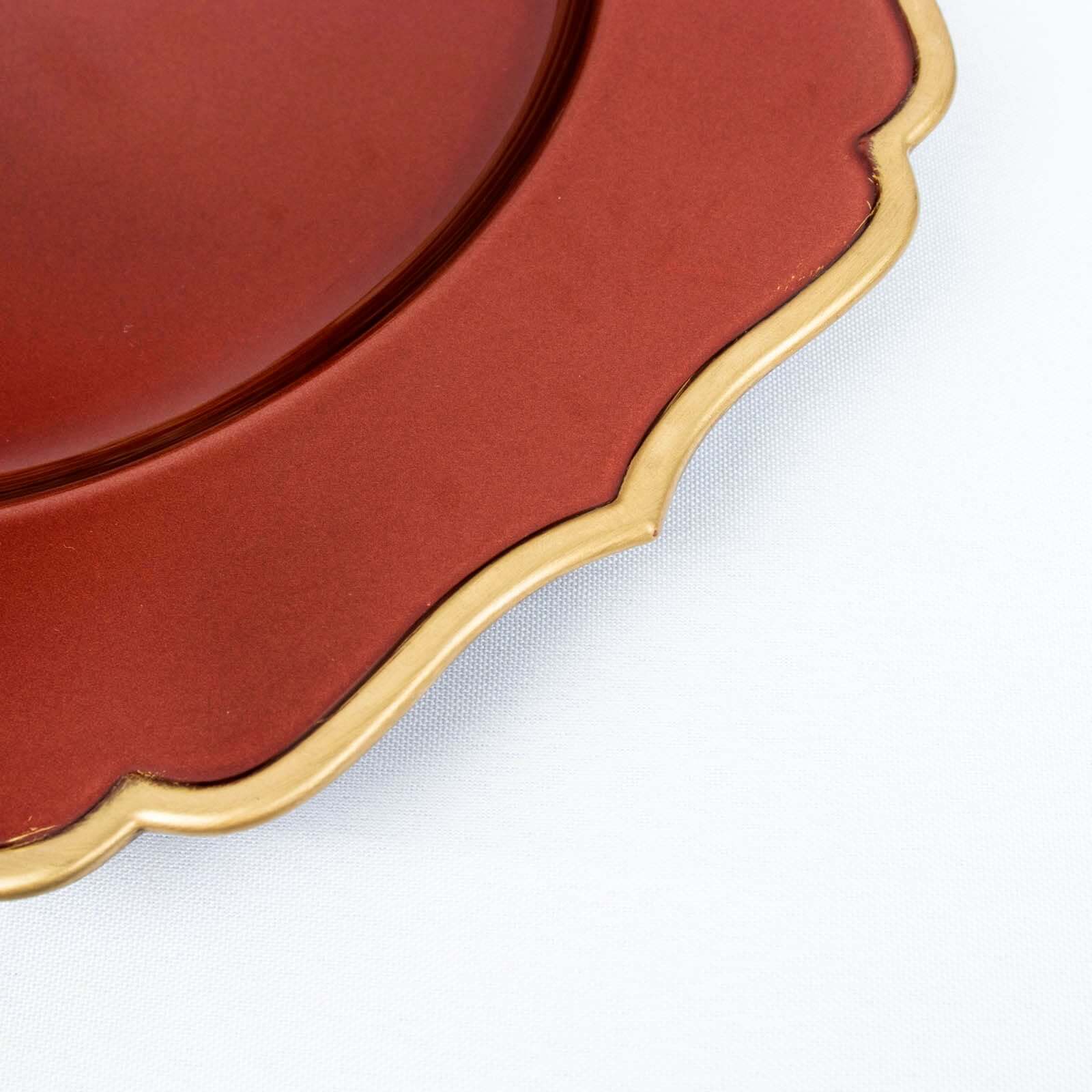 6-Pack Acrylic Charger Plates 13" Round Terracotta (Rust) with Gold Scalloped Rim - Dinner Plastic Charger Tableware - Image 10
