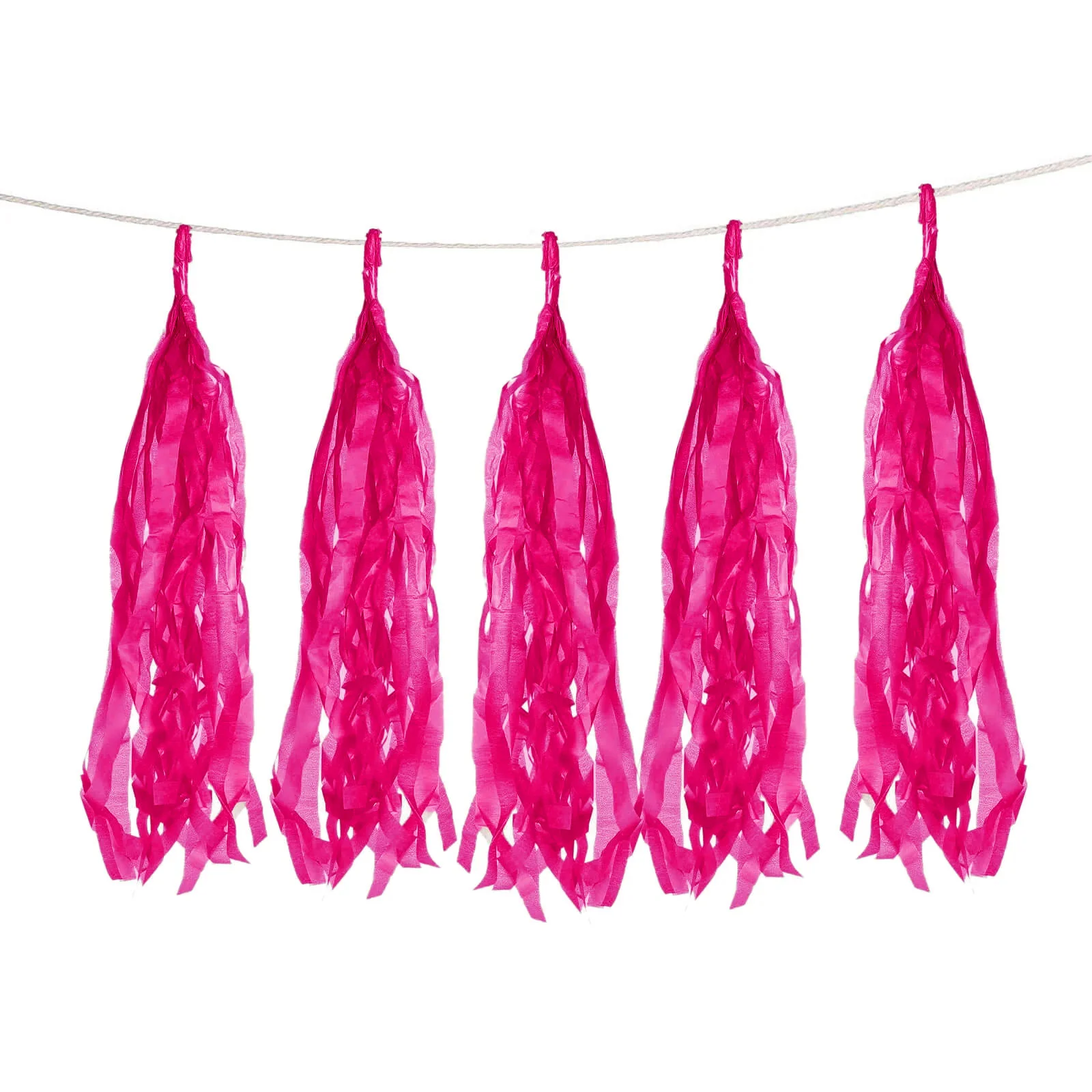 10 Pack Pre-Tied Pink Tissue Paper Tassel Garland – 12" Hanging Fringe Streamer Banner with 10ft String for Party Backdrop & Event Décor - Image 2