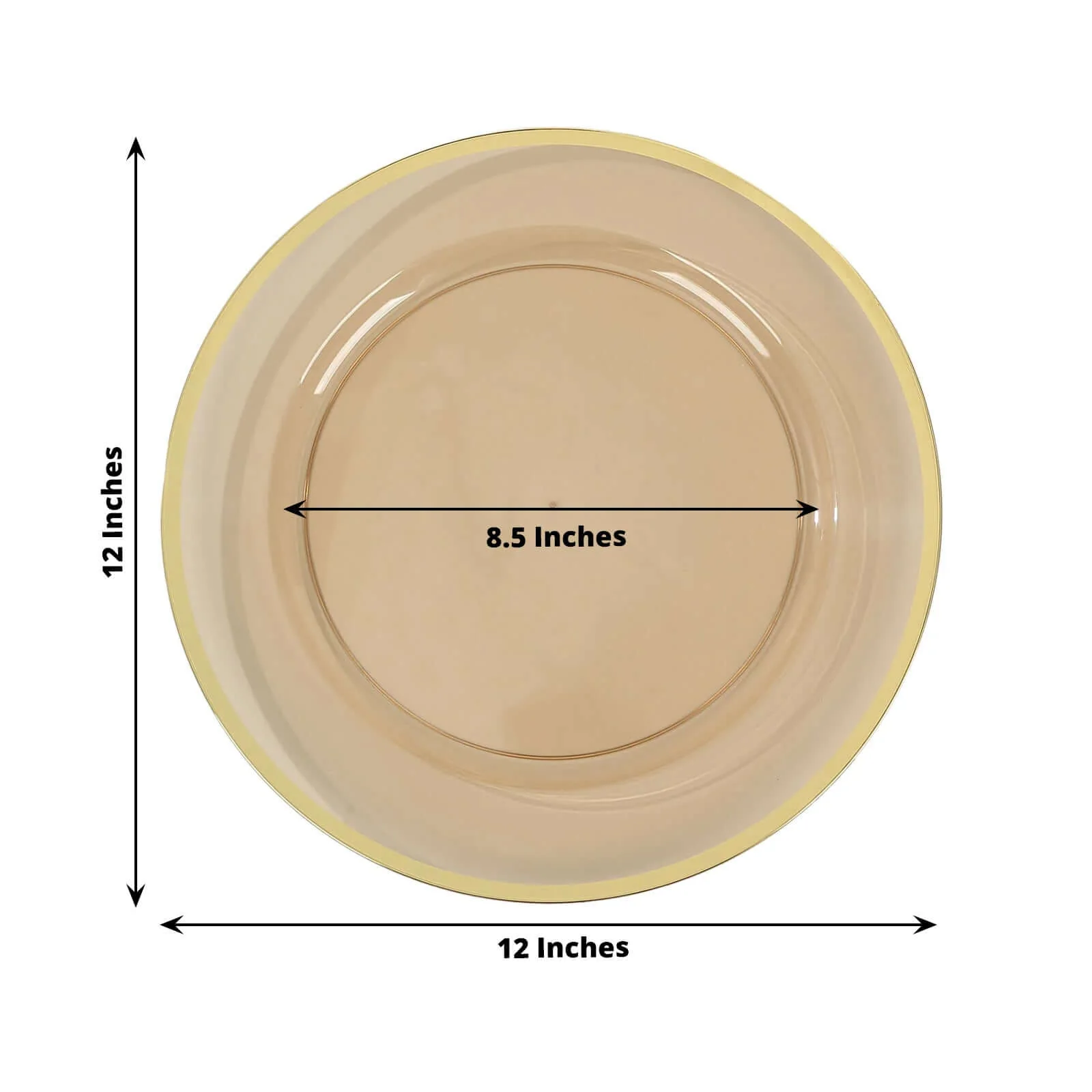 10-Pack Economy Plastic Charger Plates 12" Round Amber Gold with Wide Gold Rim - Dinner Party Serving Plates - Image 3