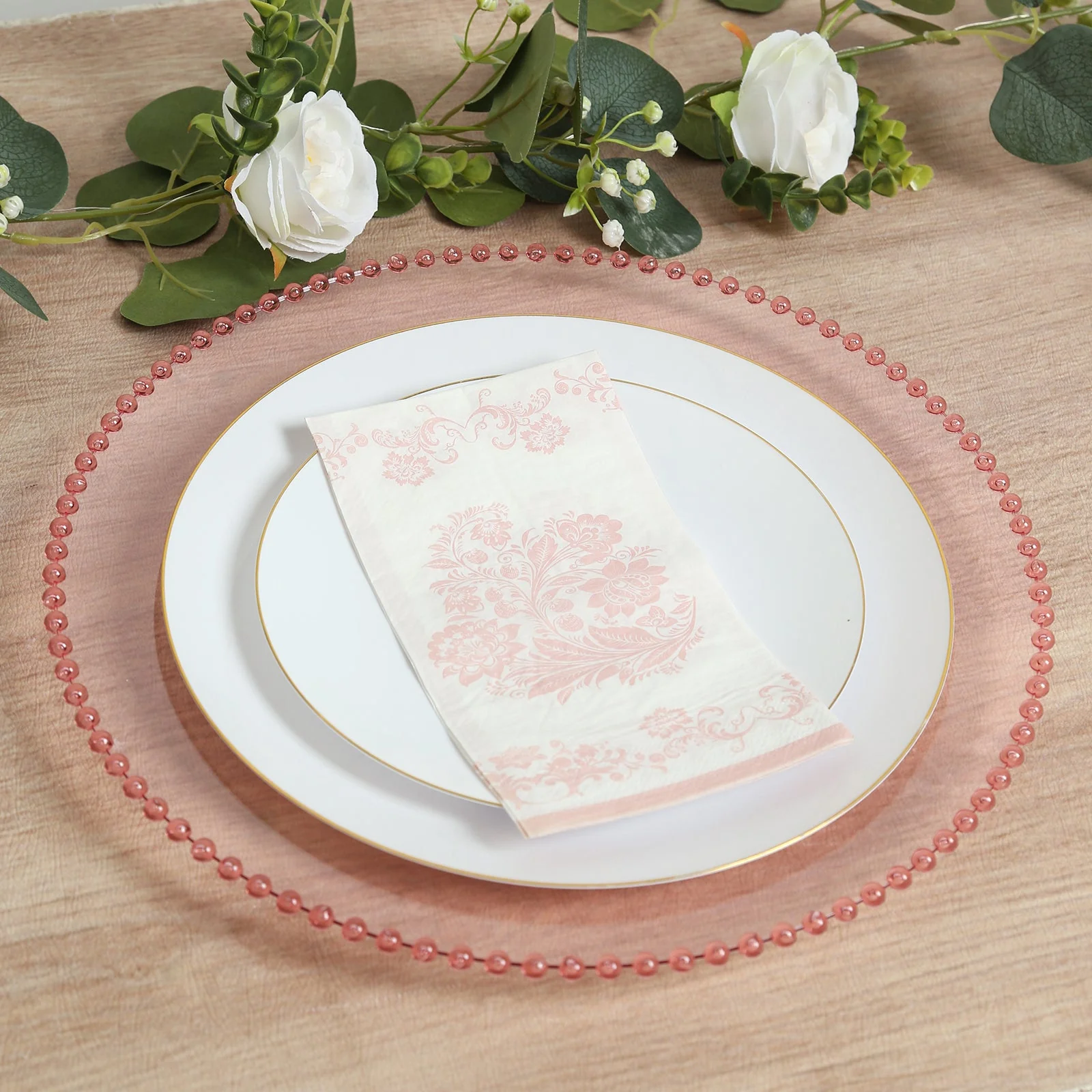 10-Pack Economy Plastic Charger Plates 13" Round Transparent Blush with Beaded Rim - Stylish Dinner Party Serving Plates - Image 6