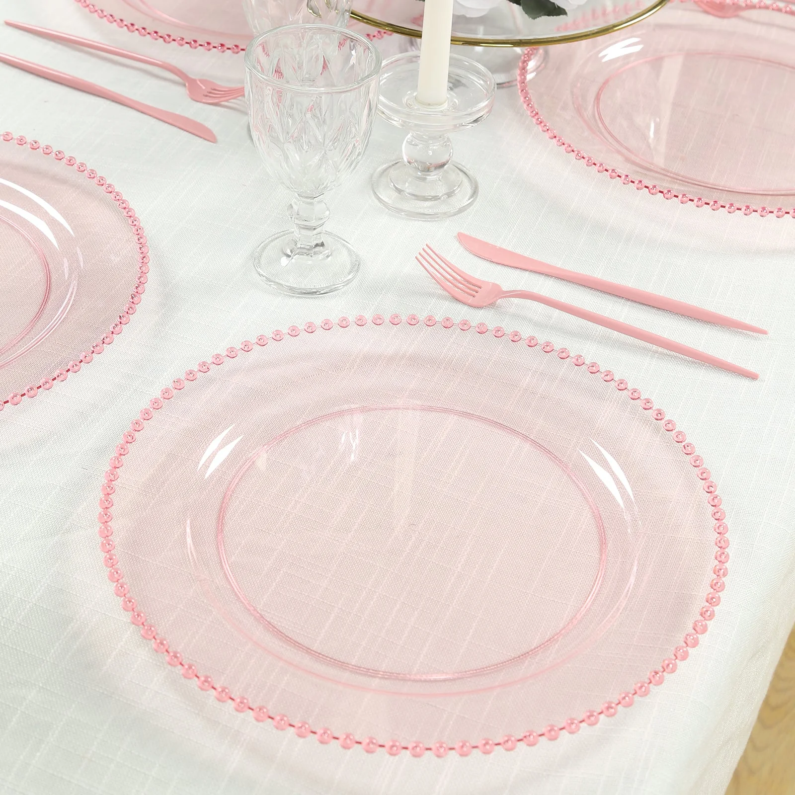 10-Pack Economy Plastic Charger Plates 13" Round Transparent Blush with Beaded Rim - Stylish Dinner Party Serving Plates - Image 8