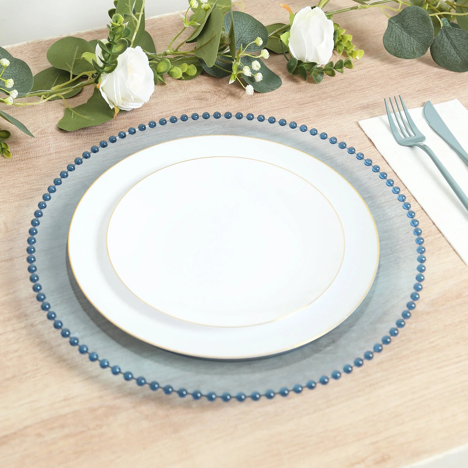 10-Pack Economy Plastic Charger Plates 13" Round Transparent Dusty Blue with Beaded Rim - Stylish Dinner Party Serving Plates - Image 6