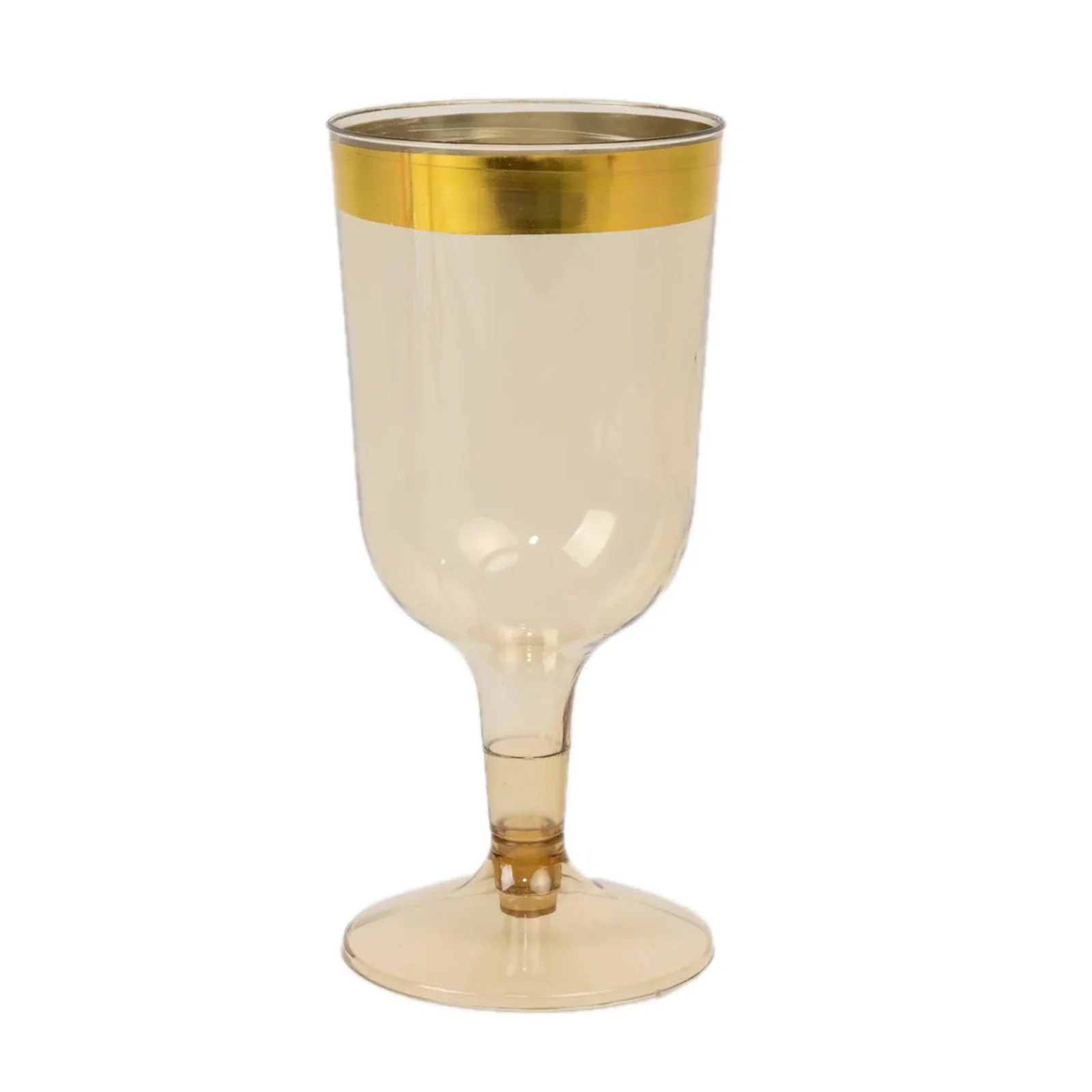 12 Pack Plastic Short Stem Wine Glasses 6oz Transparent Gold/Gold Rim - Disposable Cups for Parties - Image 5