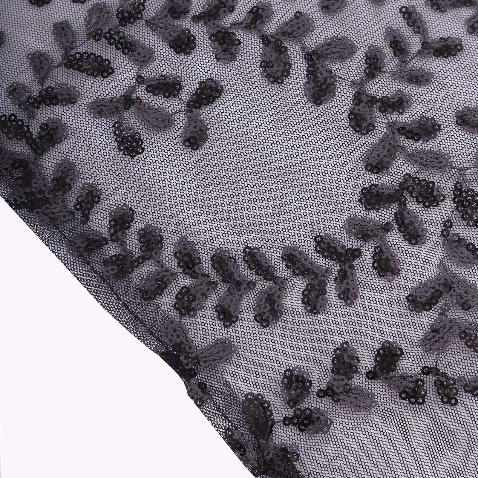 Tulle Rectangle Tablecloth 90"x156" Black with Embroidered Sequin Leaf Table Cover - Image 6