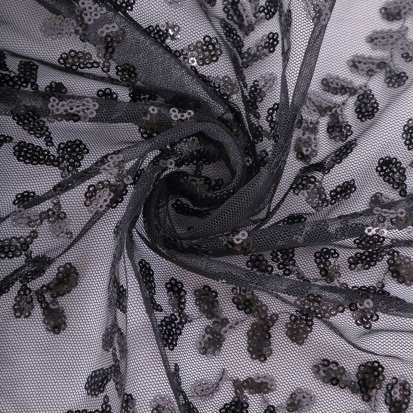Tulle Rectangle Tablecloth 90"x156" Black with Embroidered Sequin Leaf Table Cover - Image 8