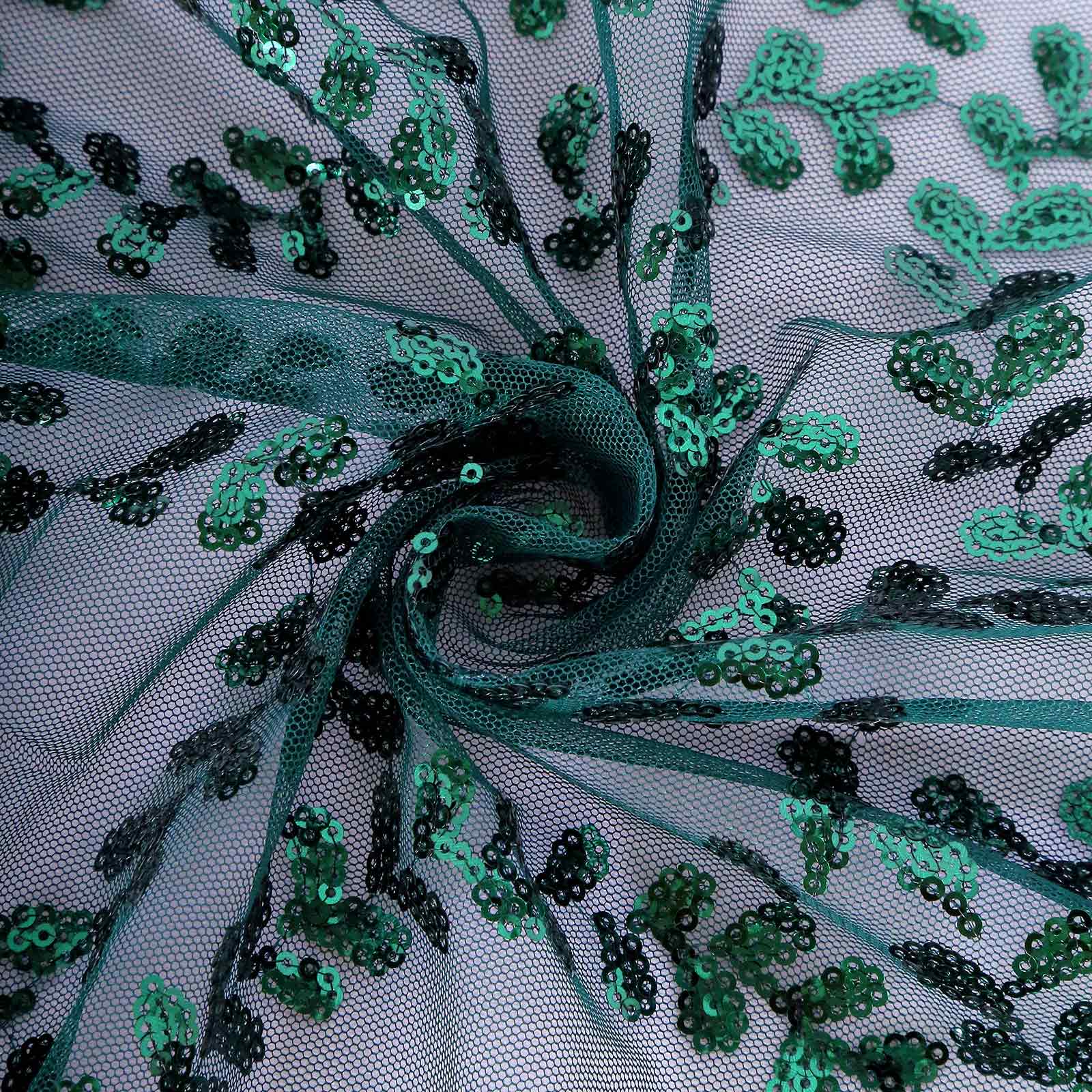 Tulle Rectangle Tablecloth 90"x156" Hunter Emerald Green with Embroidered Sequin Leaf Table Cover - Image 9