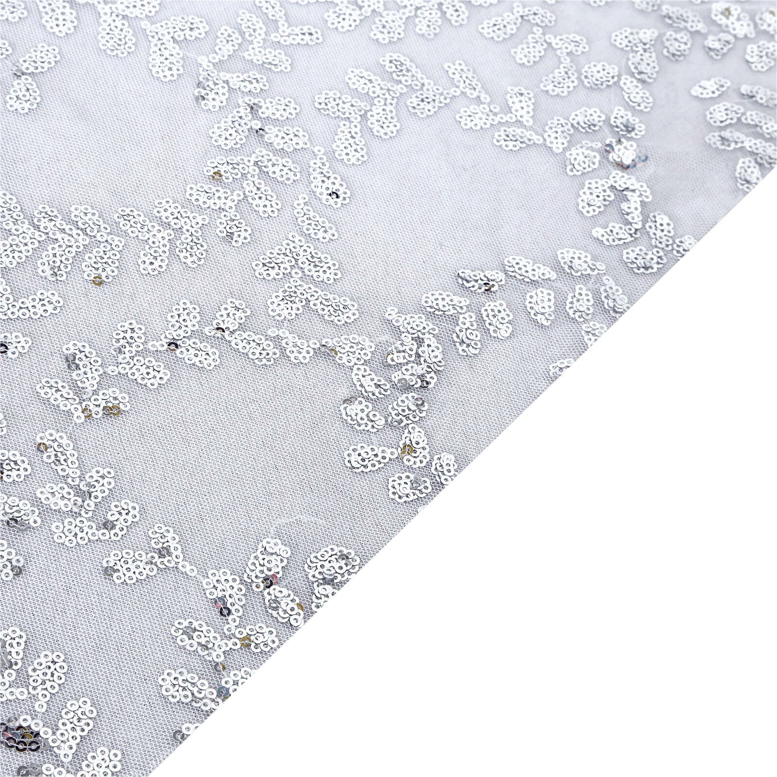 Tulle Round Tablecloth 120" Silver with Sequin Leaf Embroidered Design - Seamless Sheer Table Cover - Image 6