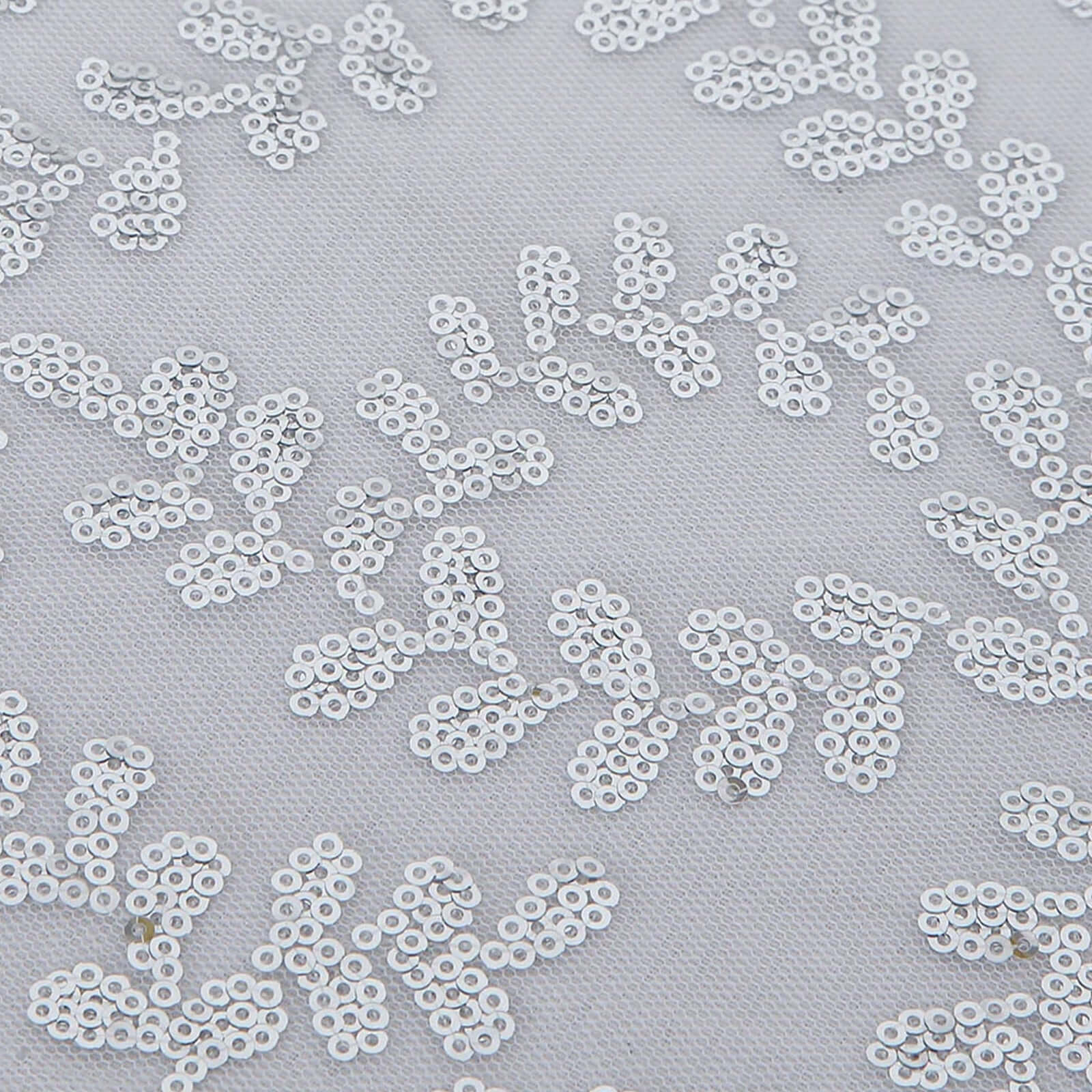Tulle Round Tablecloth 120" Silver with Sequin Leaf Embroidered Design - Seamless Sheer Table Cover - Image 8