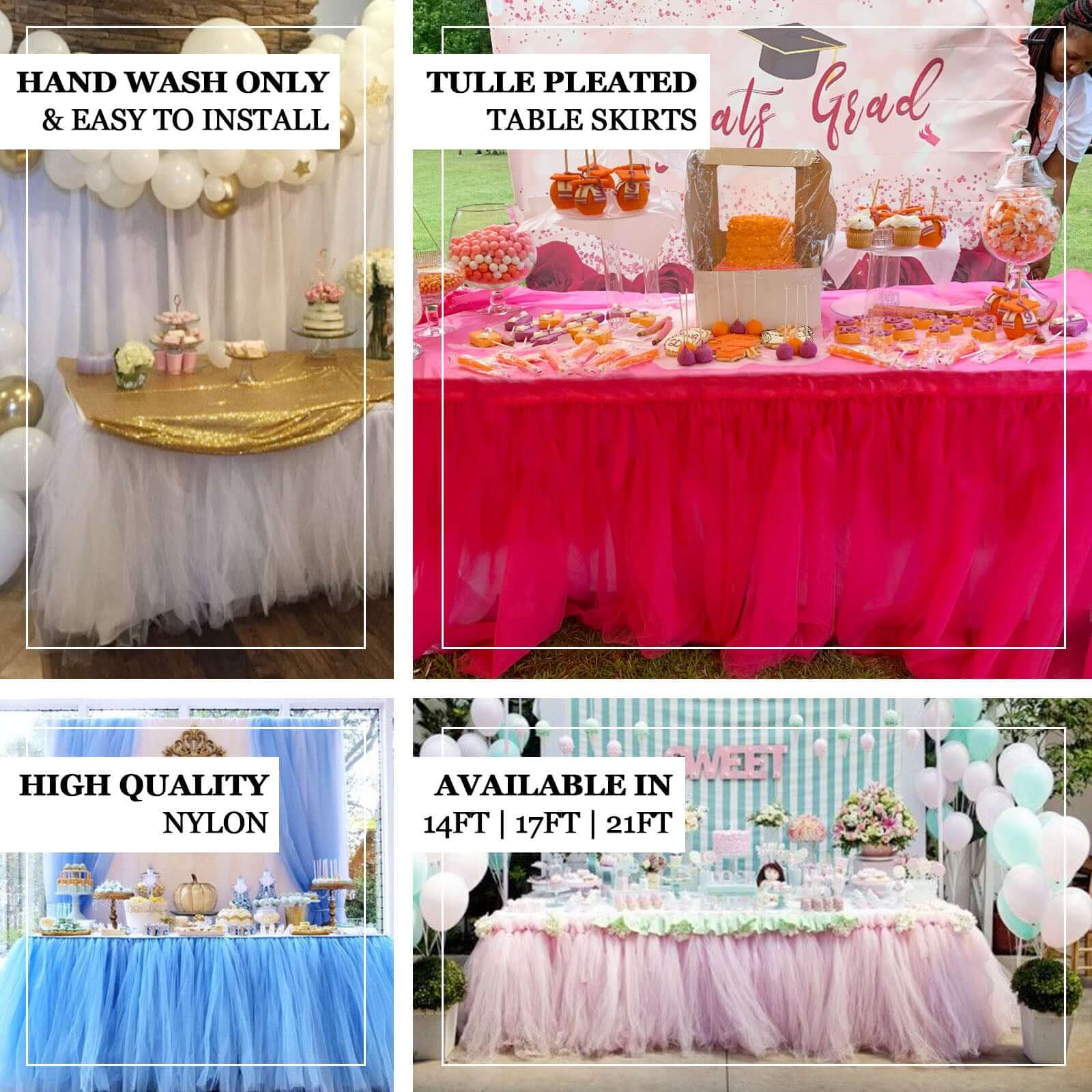 Tulle Table Skirt 14ft Fuchsia - 4 Layer Pleated Tutu Table Cover - Image 4