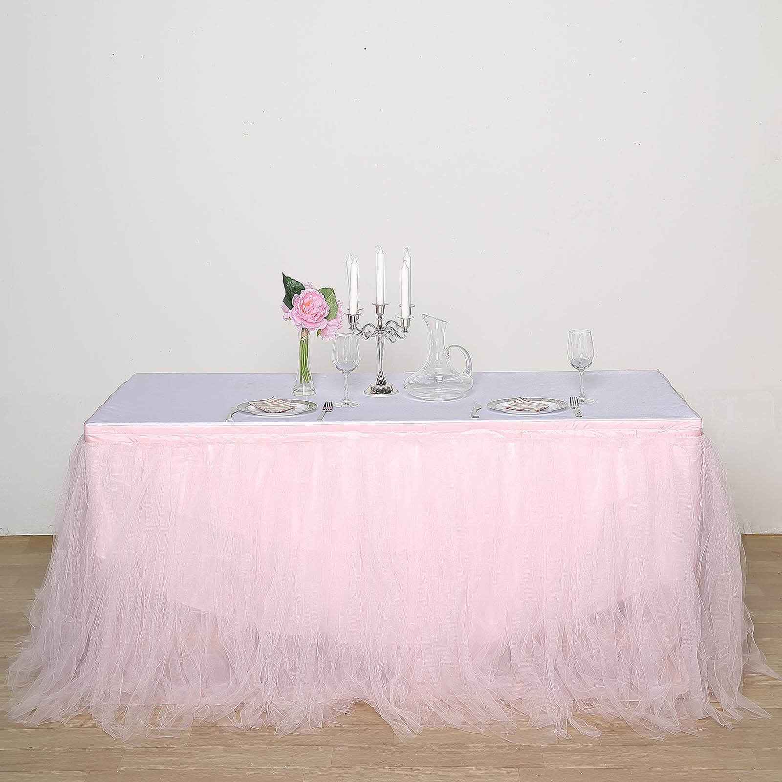 Tulle Table Skirt 17ft Blush - 4 Layer Pleated Tutu Table Cover - Image 2