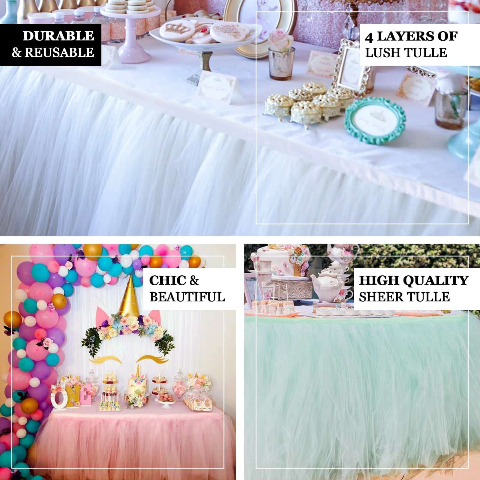 Tulle Table Skirt 21ft White - 4 Layer Pleated Tutu for Stylish & Soft Event Table Cover - Image 4