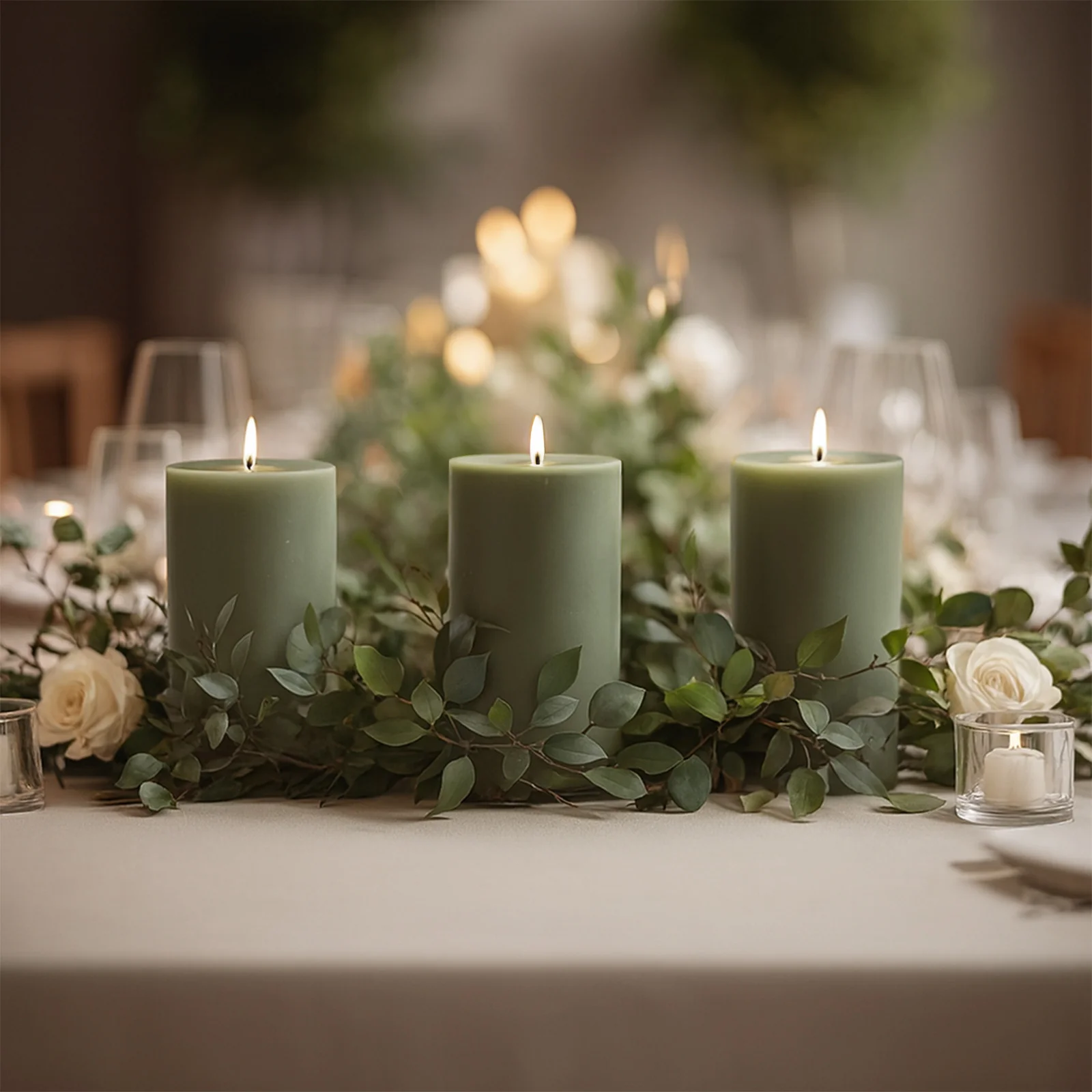 6-Pack Unscented Pillar Candles – Dripless 3"x6" Dusty Sage Green Paraffin Wax with Smokeless Cotton Wicks, Clean & Long-Lasting 60-Hour Burn - Image 2