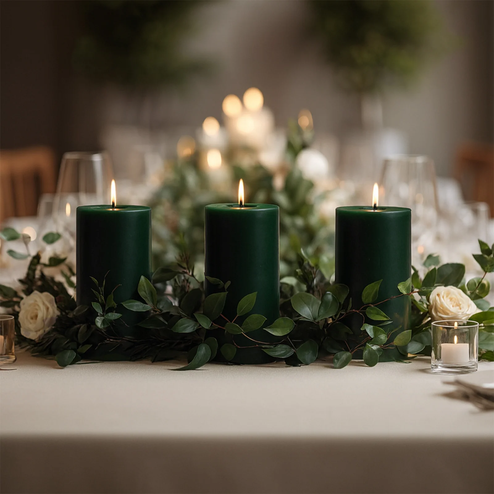 6-Pack Unscented Pillar Candles – Dripless 3"x6" Hunter Emerald Green Paraffin Wax with Smokeless Cotton Wicks, Clean & Long-Lasting 60-Hour Burn - Image 2