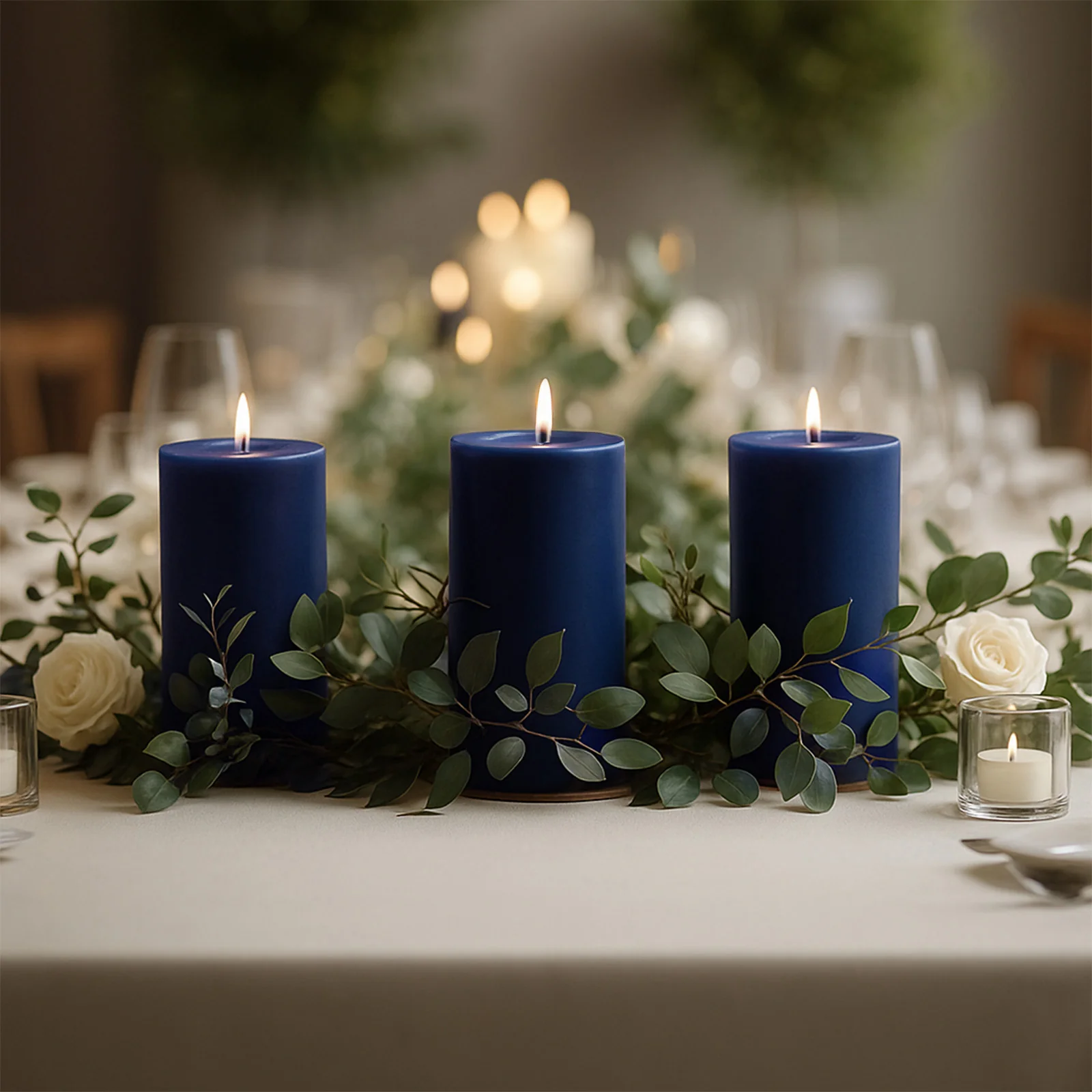 6-Pack Unscented Pillar Candles – Dripless 3"x6" Navy Blue Paraffin Wax with Smokeless Cotton Wicks, Clean & Long-Lasting 60-Hour Burn - Image 2