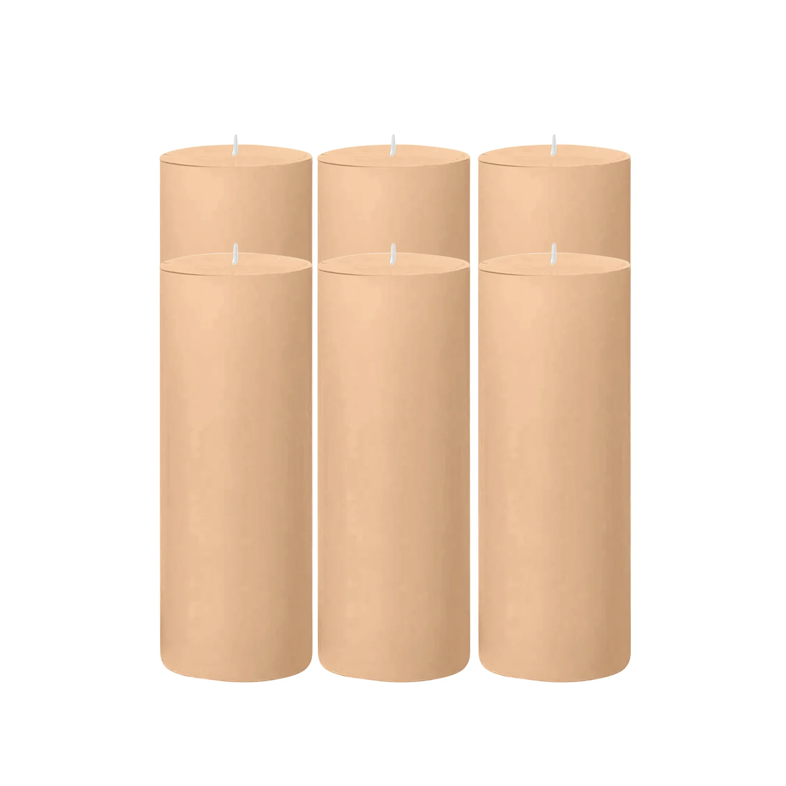 6-Pack Unscented Pillar Candles – Dripless 3"x9" Beige Paraffin Wax with Smokeless Cotton Wicks, Clean & Long-Lasting 90-Hour Burn - Image 6