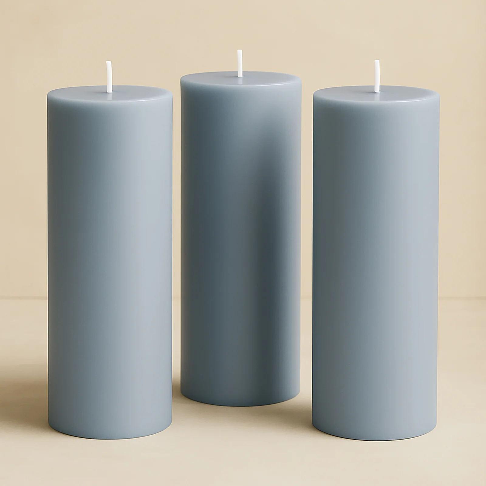6-Pack Unscented Pillar Candles – Dripless 3"x9" Dusty Blue Paraffin Wax with Smokeless Cotton Wicks, Clean & Long-Lasting 90-Hour Burn