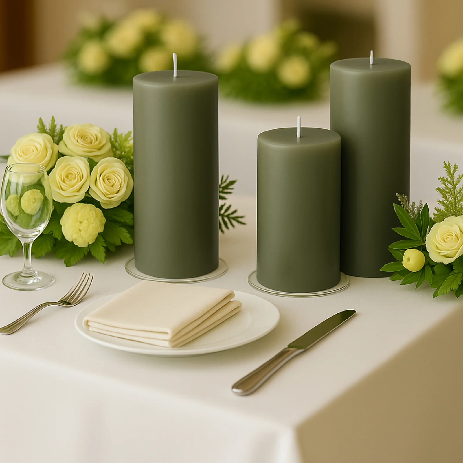6-Pack Unscented Pillar Candles – Dripless 3"x9" Dusty Sage Green Paraffin Wax with Smokeless Cotton Wicks, Clean & Long-Lasting 90-Hour Burn - Image 2