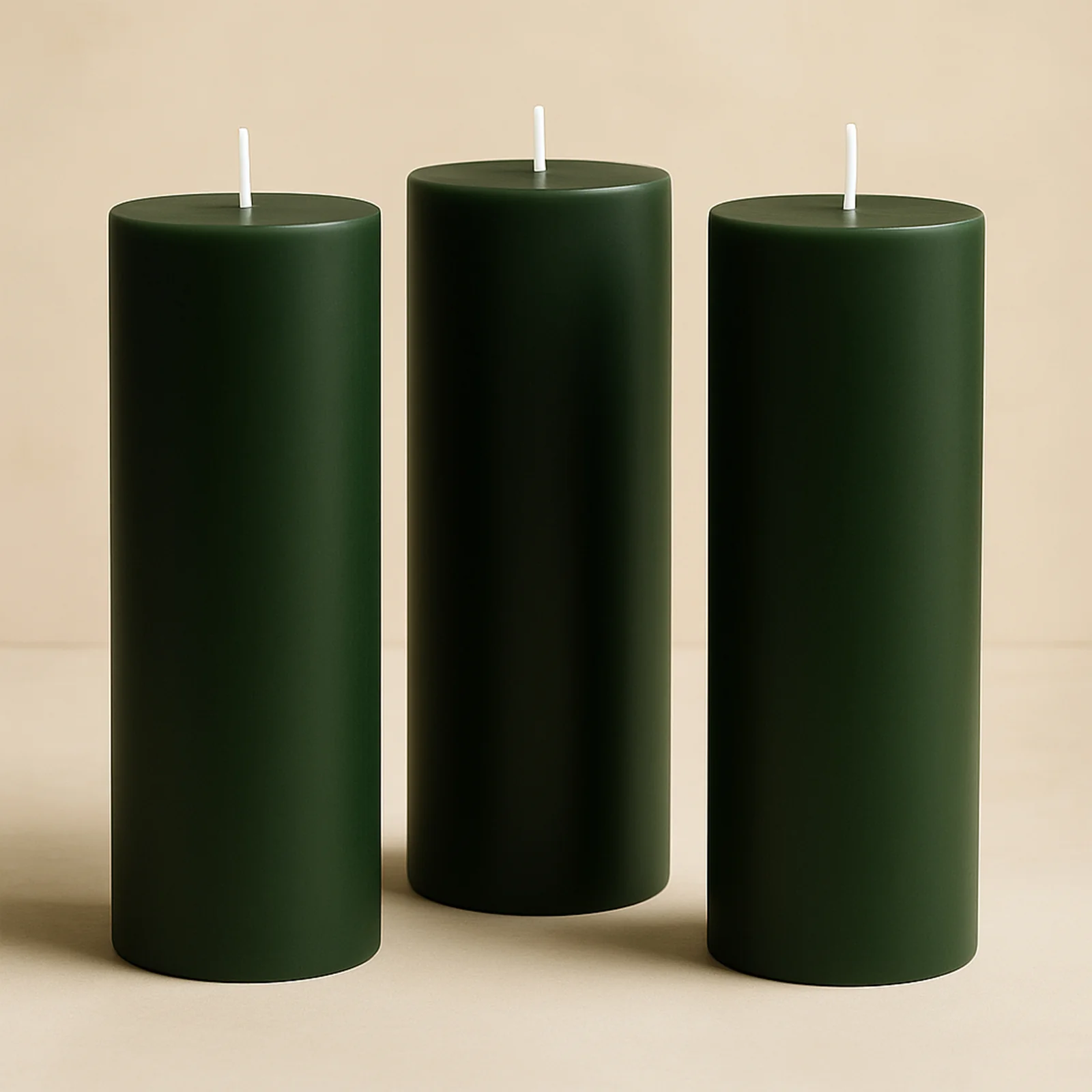 6-Pack Unscented Pillar Candles – Dripless 3"x9" Hunter Emerald Green Paraffin Wax with Smokeless Cotton Wicks, Clean & Long-Lasting 90-Hour Burn