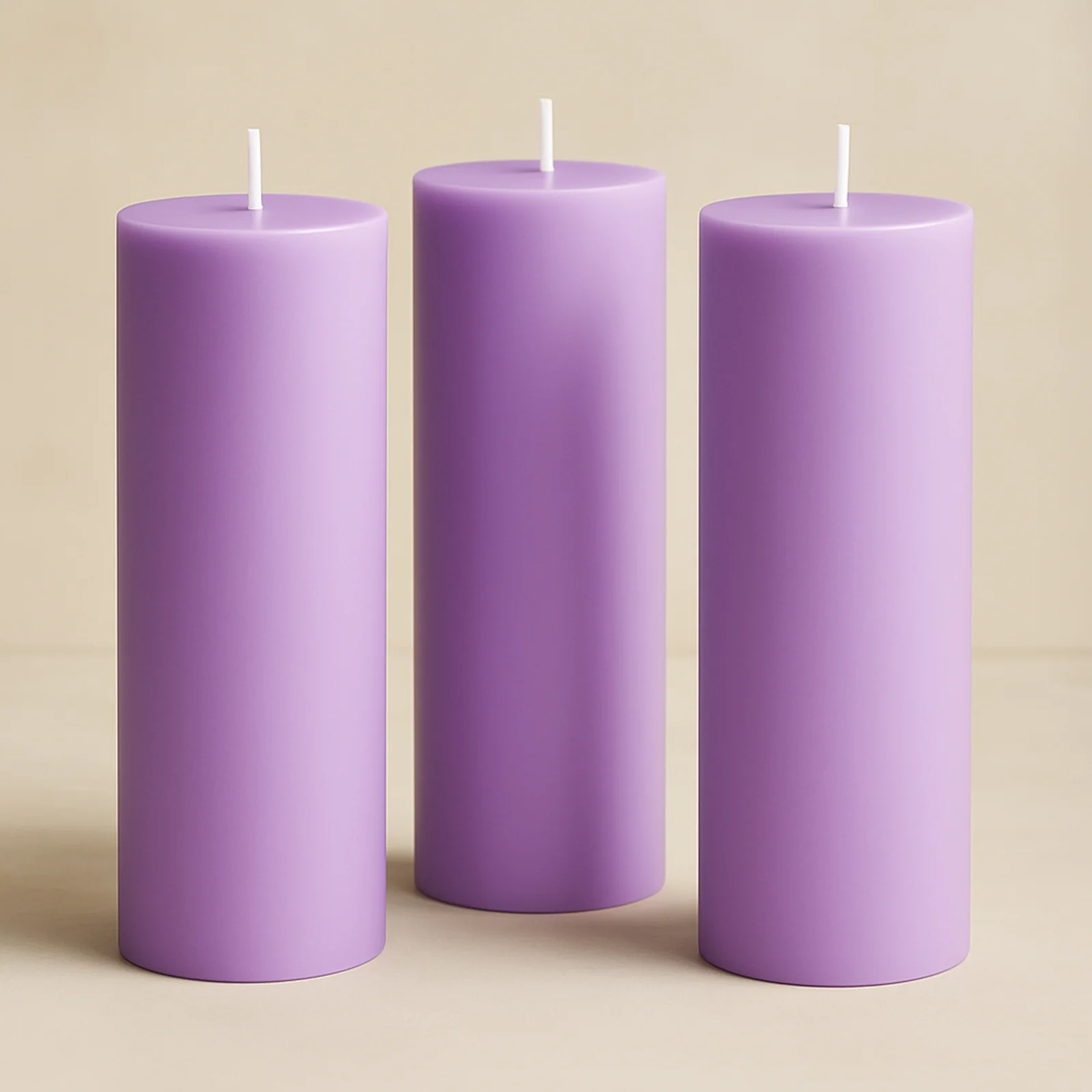 6-Pack Unscented Pillar Candles – Dripless 3"x9" Lavender Lilac Paraffin Wax with Smokeless Cotton Wicks, Clean & Long-Lasting 90-Hour Burn