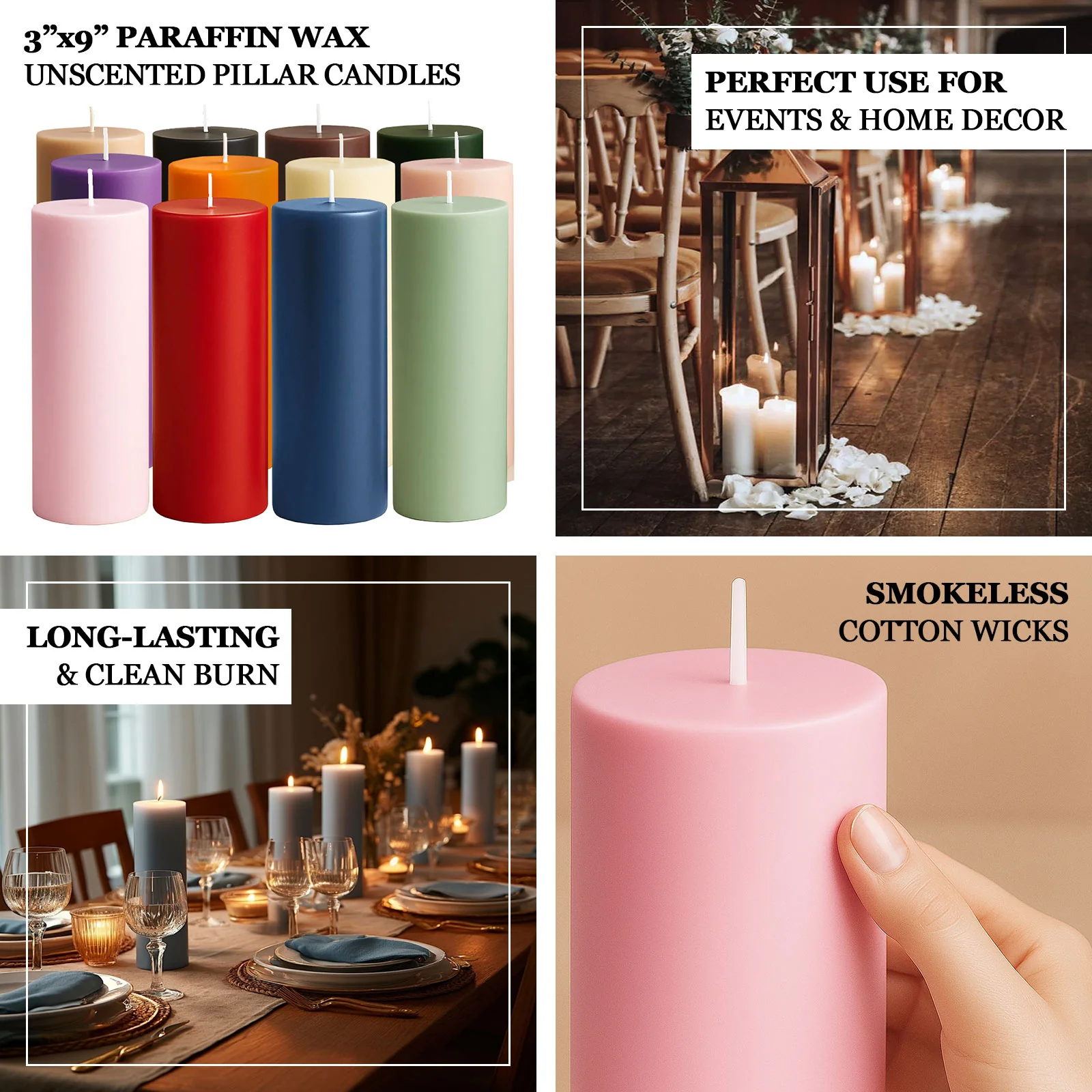 6-Pack Unscented Pillar Candles – Dripless 3"x9" Lavender Lilac Paraffin Wax with Smokeless Cotton Wicks, Clean & Long-Lasting 90-Hour Burn - Image 4