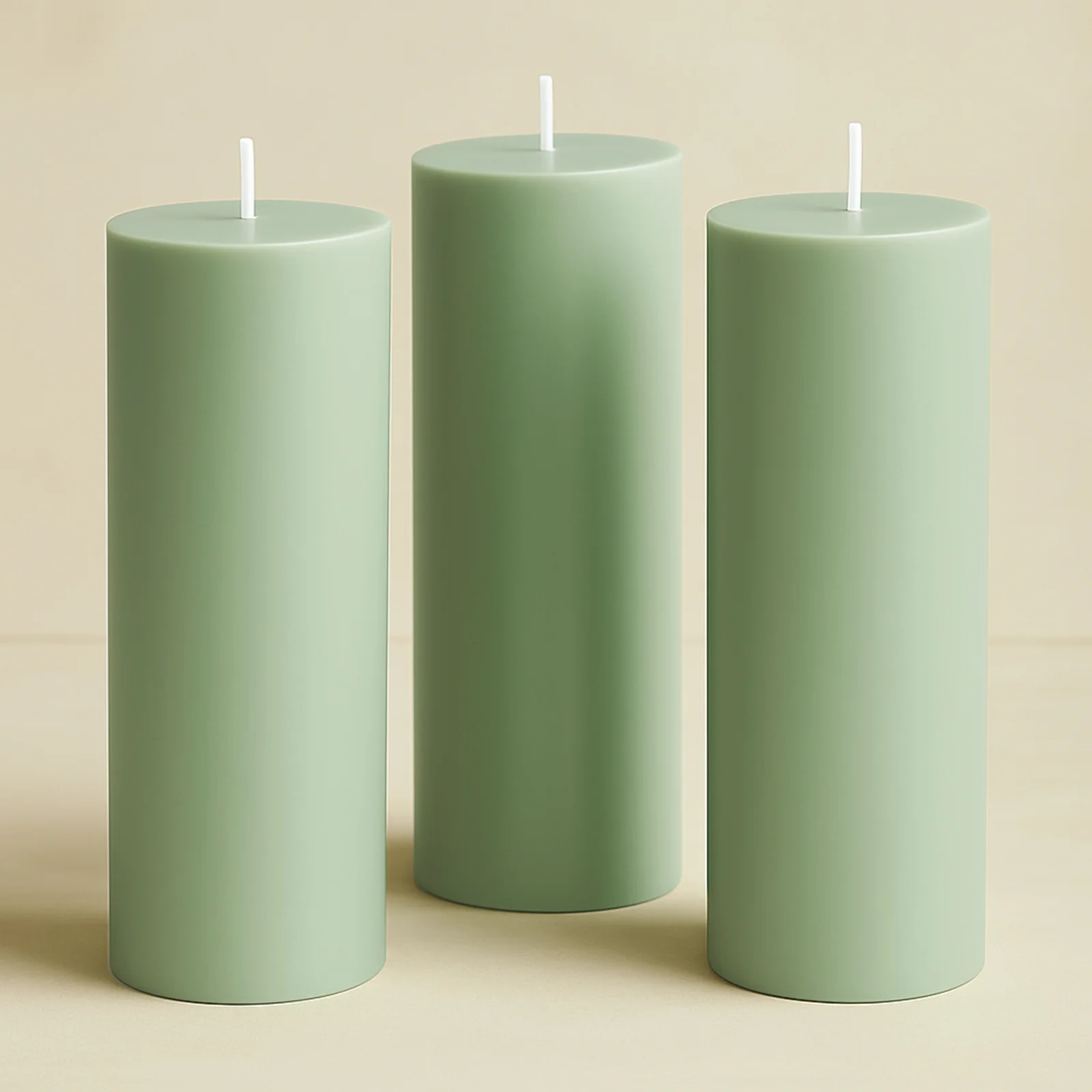 6-Pack Unscented Pillar Candles – Dripless 3"x9" Sage Green Paraffin Wax with Smokeless Cotton Wicks, Clean & Long-Lasting 90-Hour Burn