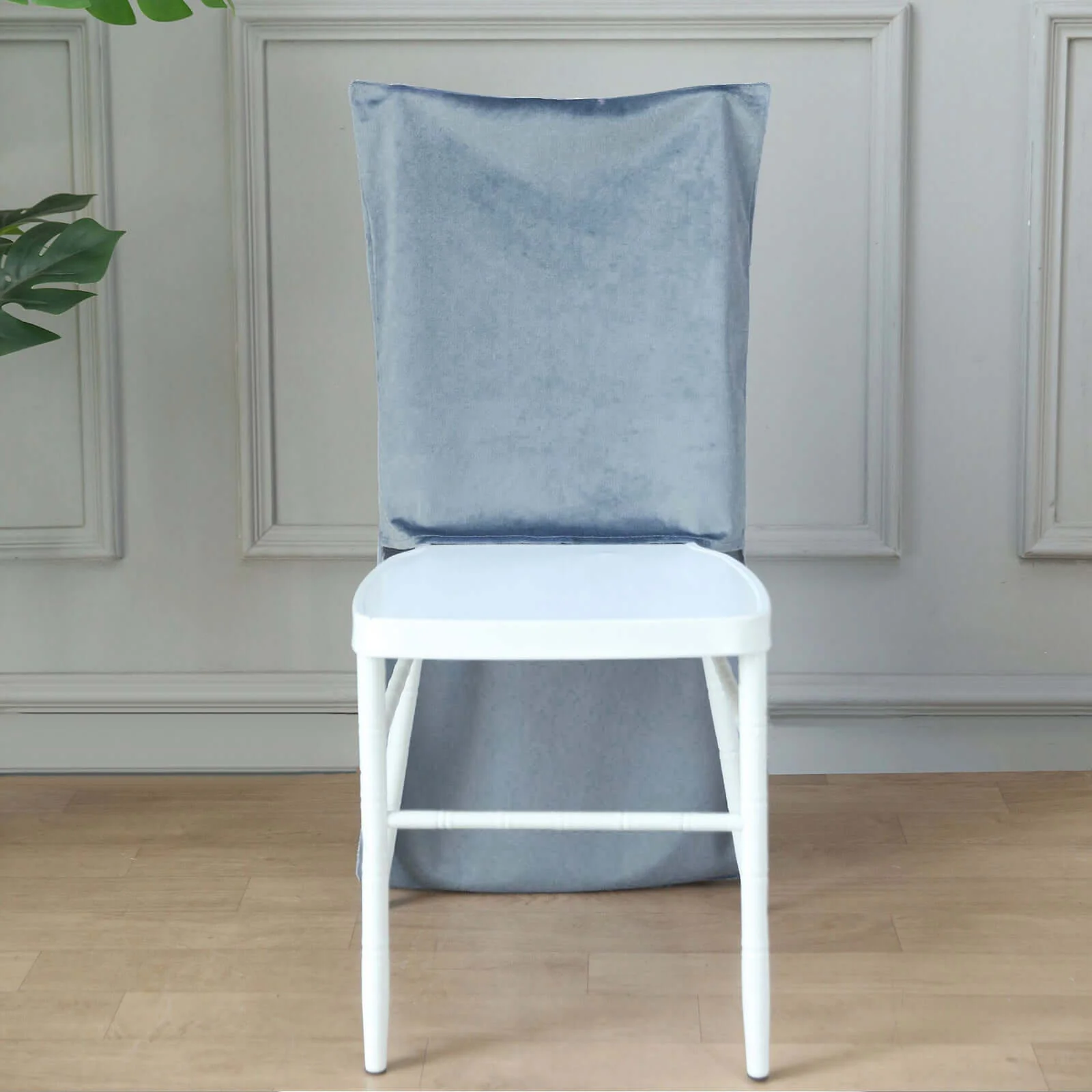 Velvet Chiavari Chair Back Slipcover Dusty Blue - Smooth Solid Back Chair Cover Cap - Image 5