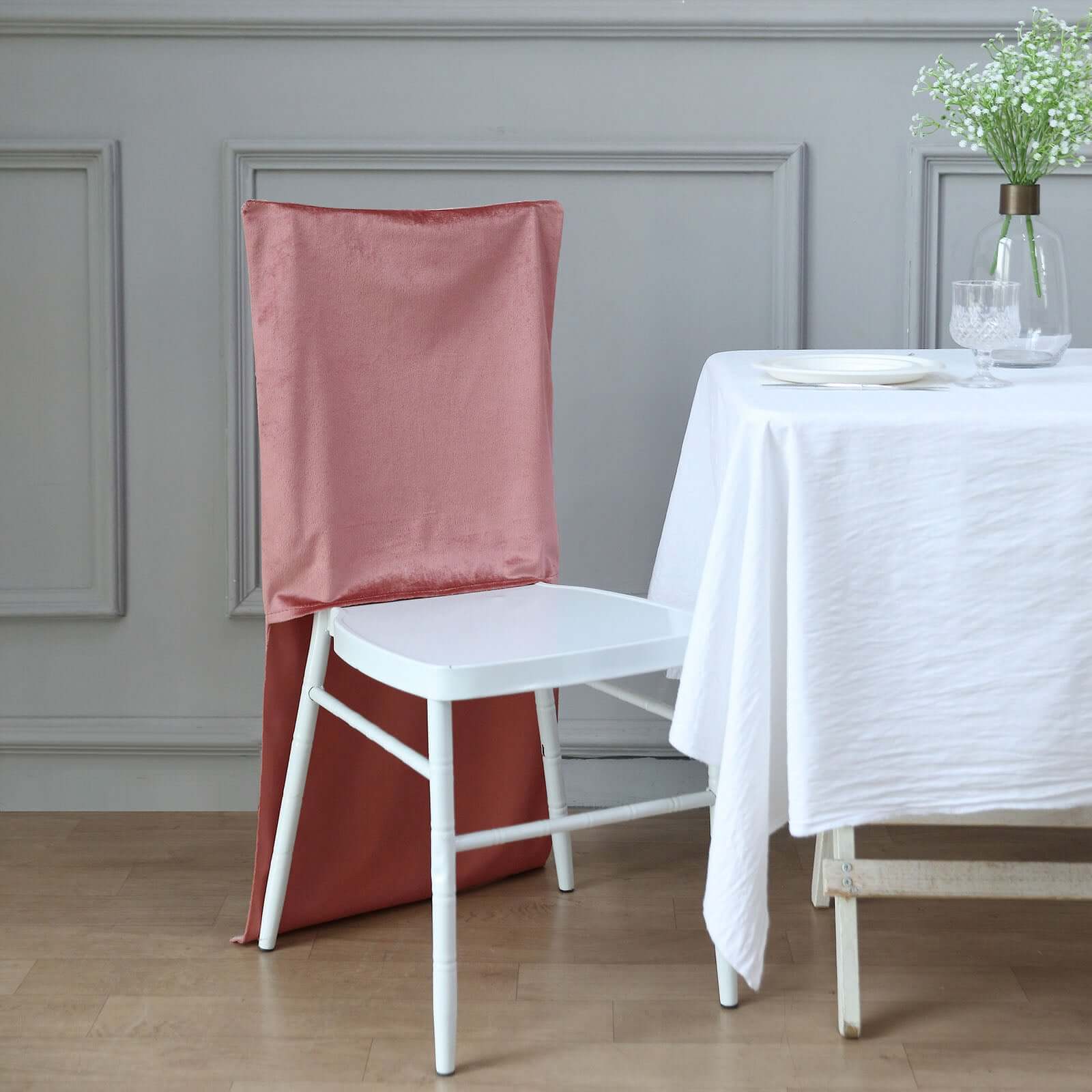 Velvet Chiavari Chair Back Slipcover Dusty Rose - Smooth Solid Back Chair Cover Cap - Image 2
